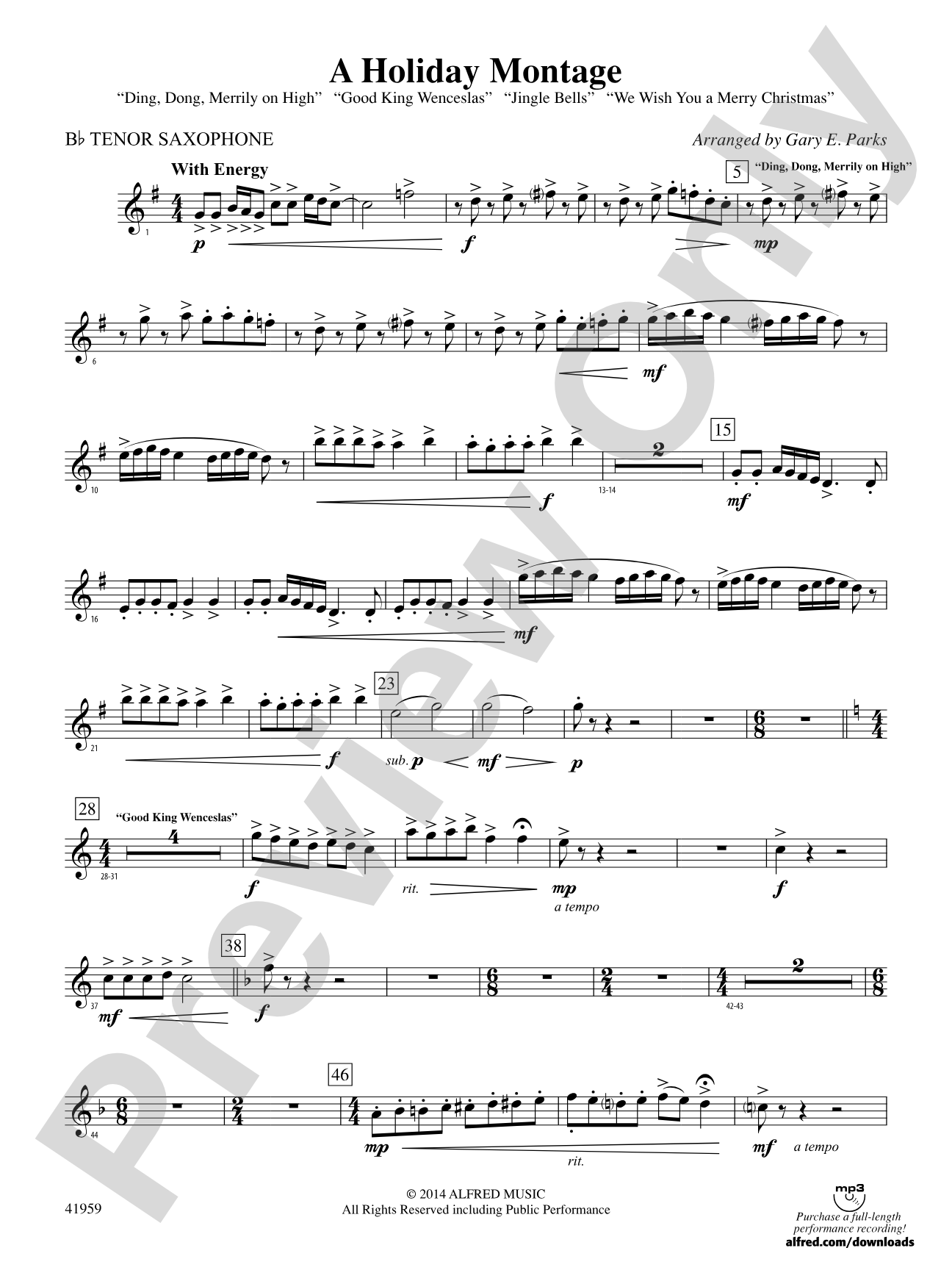 A Holiday Montage: B-flat Tenor Saxophone