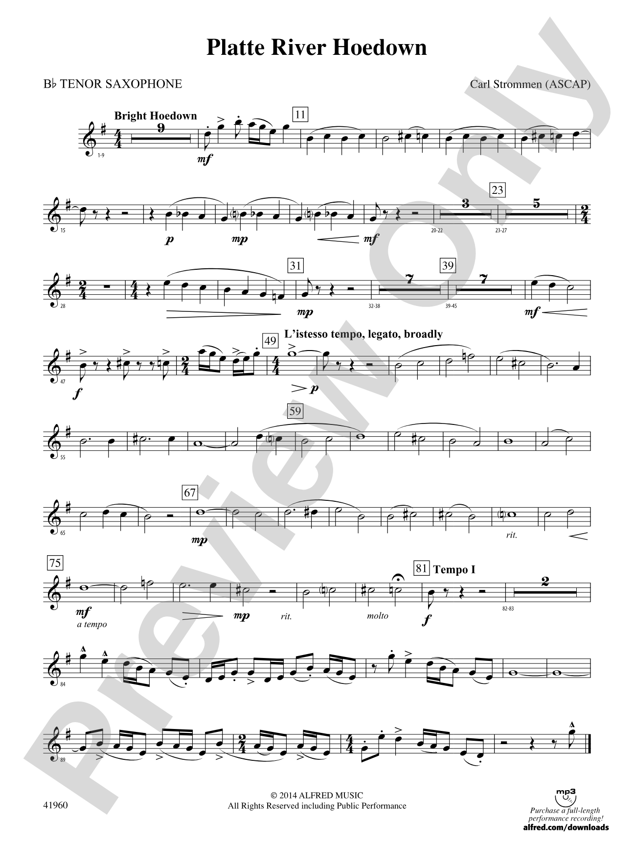 Platte River Hoedown: B-flat Tenor Saxophone