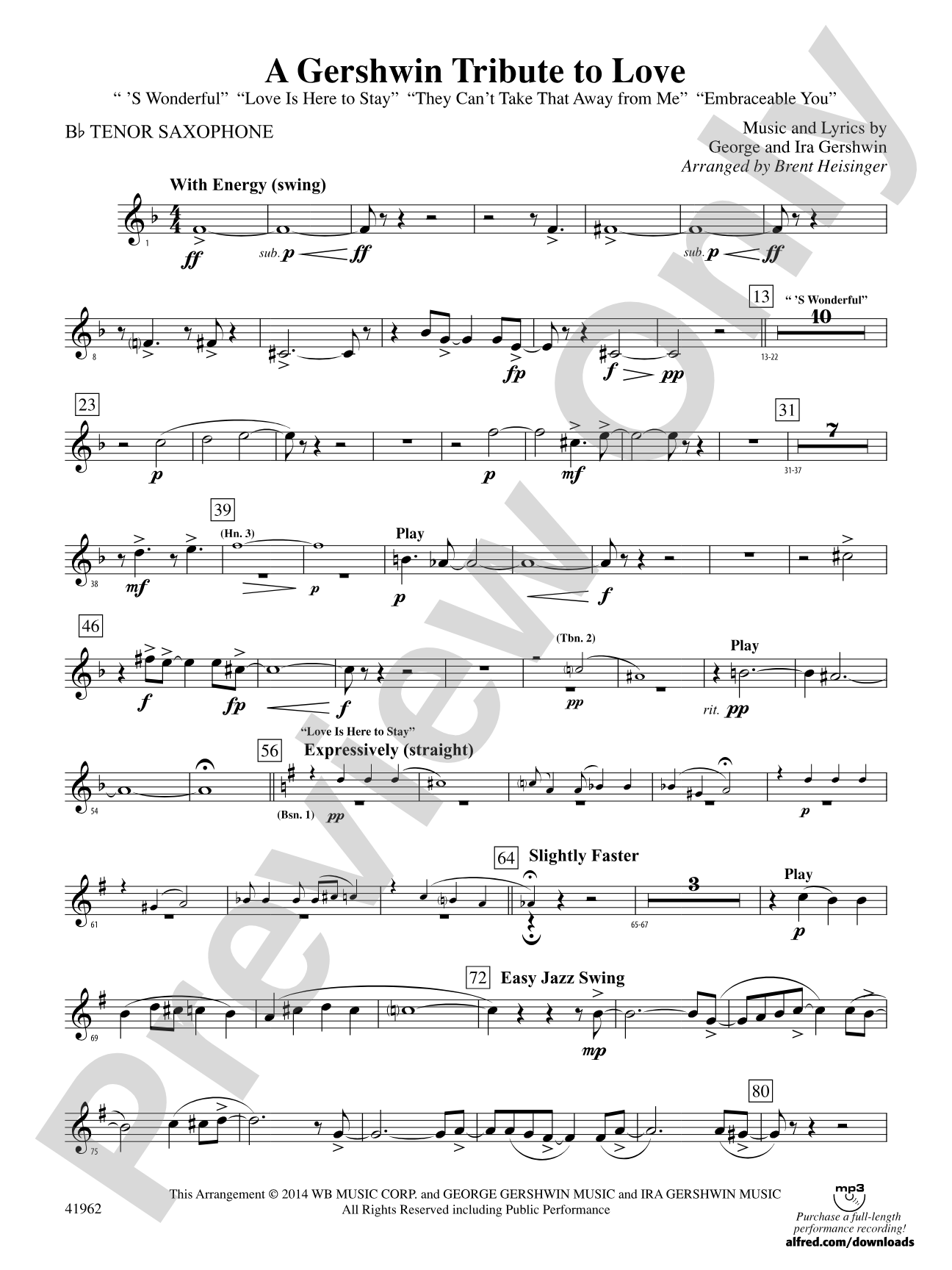 A Gershwin Tribute to Love: B-flat Tenor Saxophone