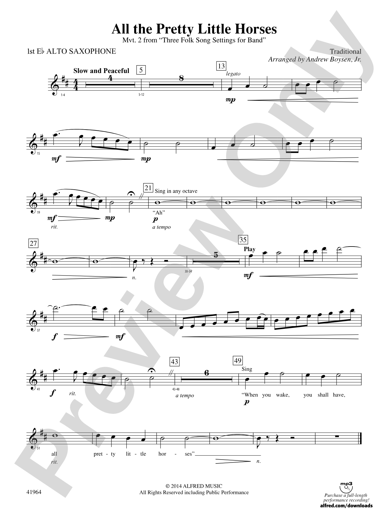 All the Pretty Little Horses: E-flat Alto Saxophone