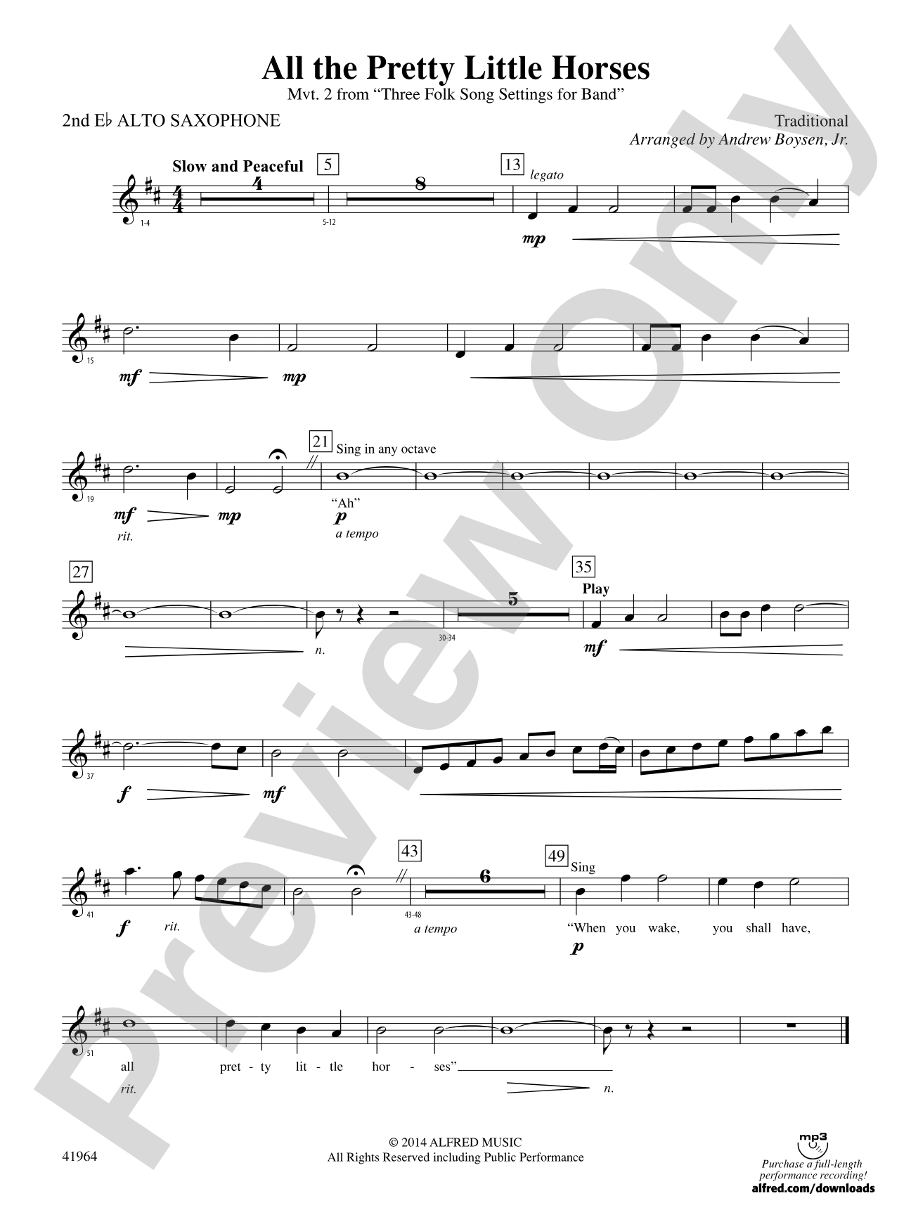 All the Pretty Little Horses: 2nd E-flat Alto Saxophone