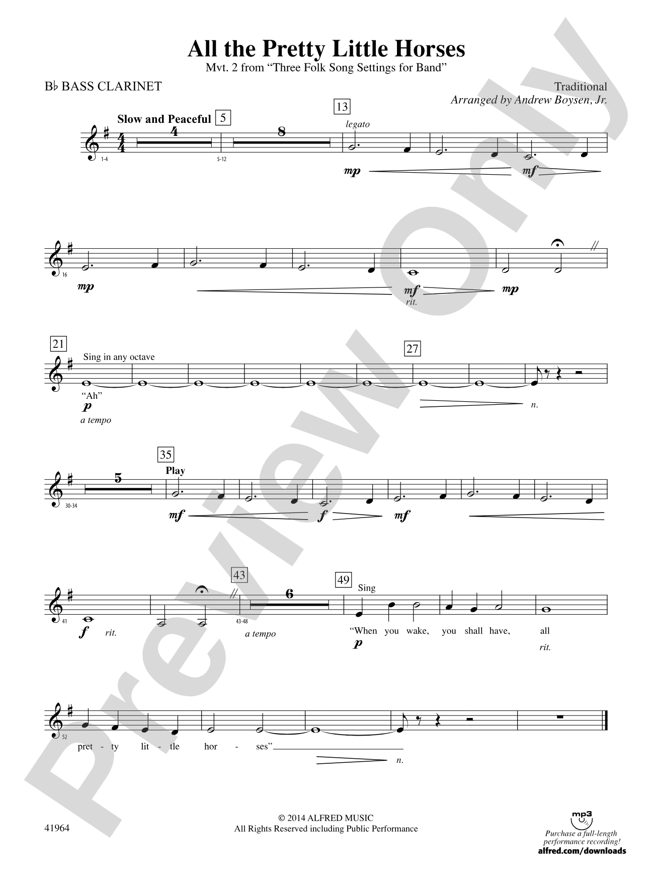 All the Pretty Little Horses: B-flat Bass Clarinet
