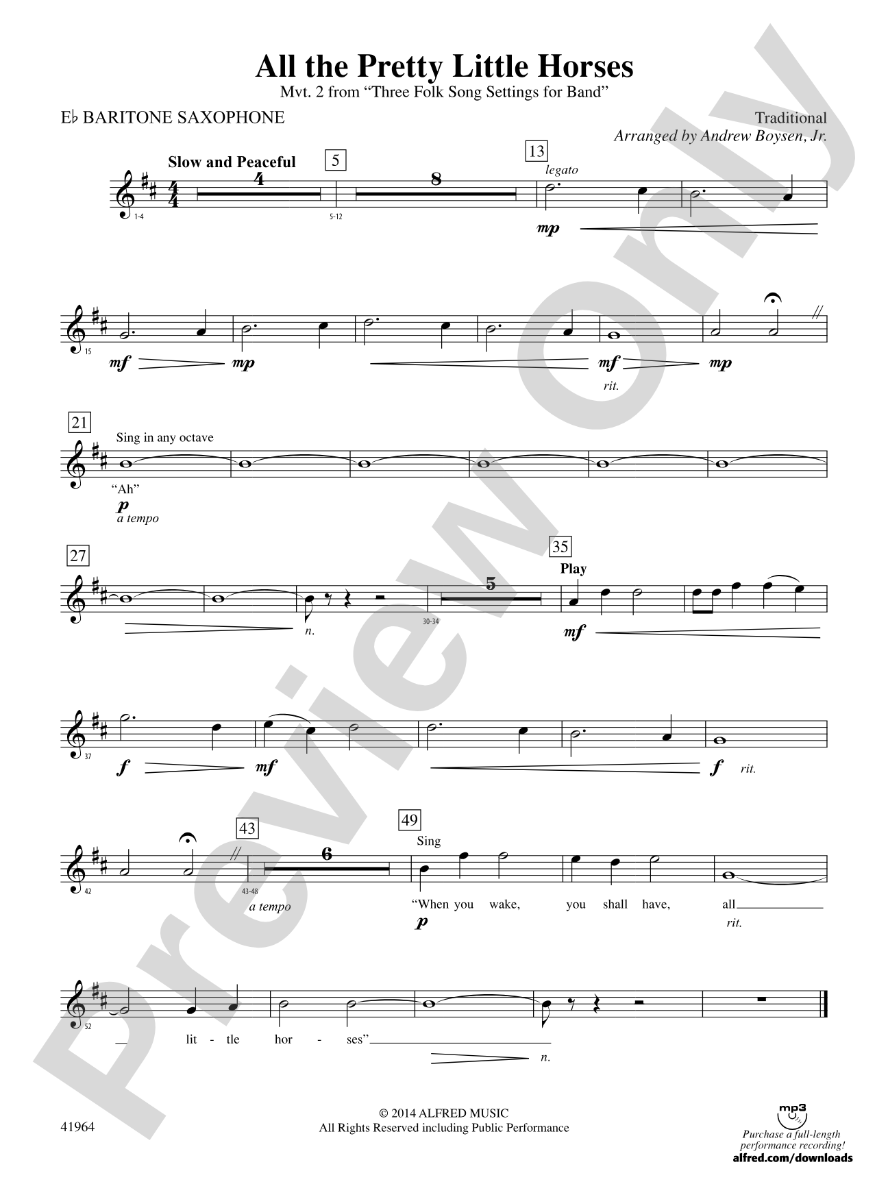 All the Pretty Little Horses: E-flat Baritone Saxophone