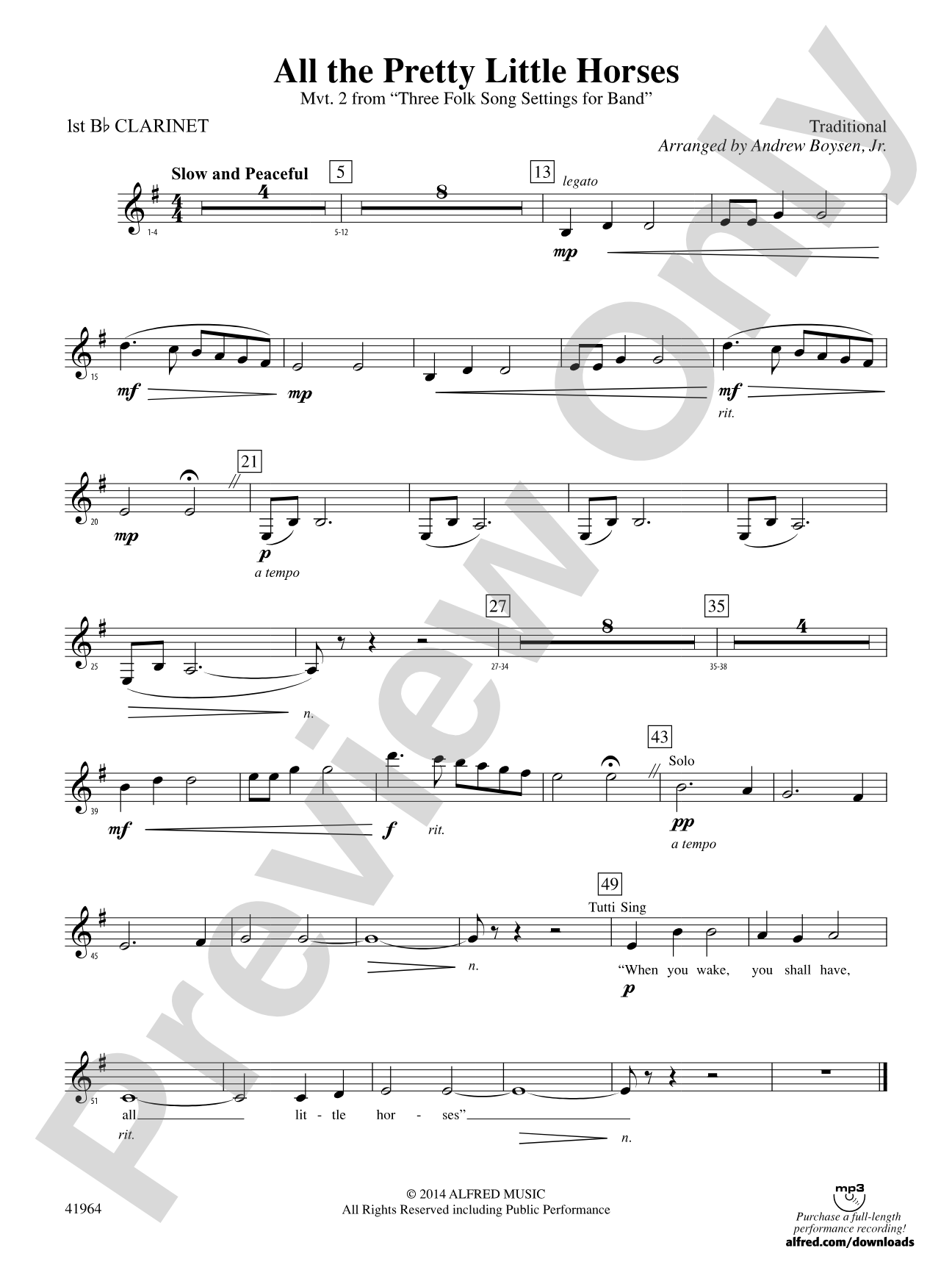 All the Pretty Little Horses: 1st B-flat Clarinet