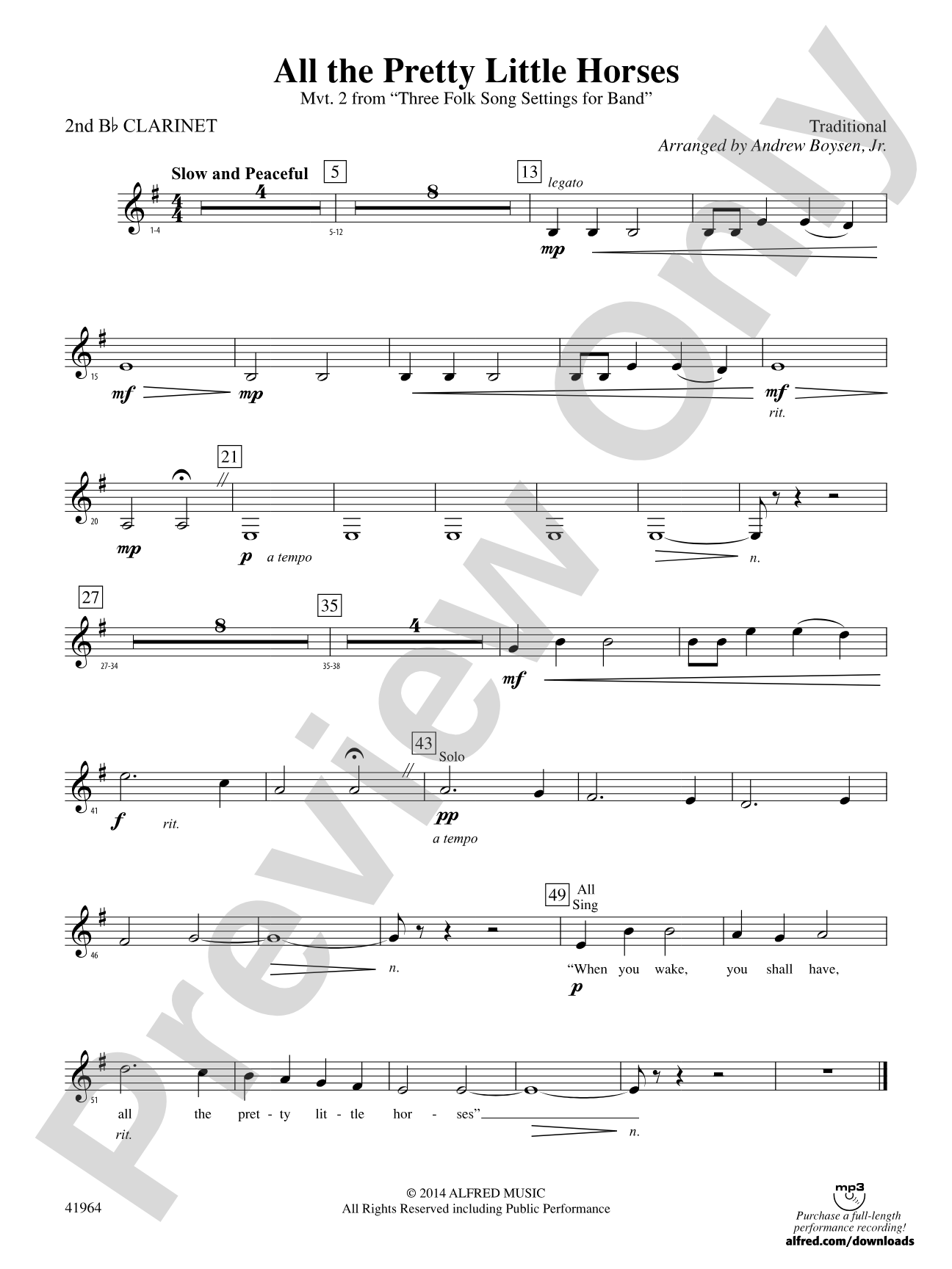 All the Pretty Little Horses: 2nd B-flat Clarinet