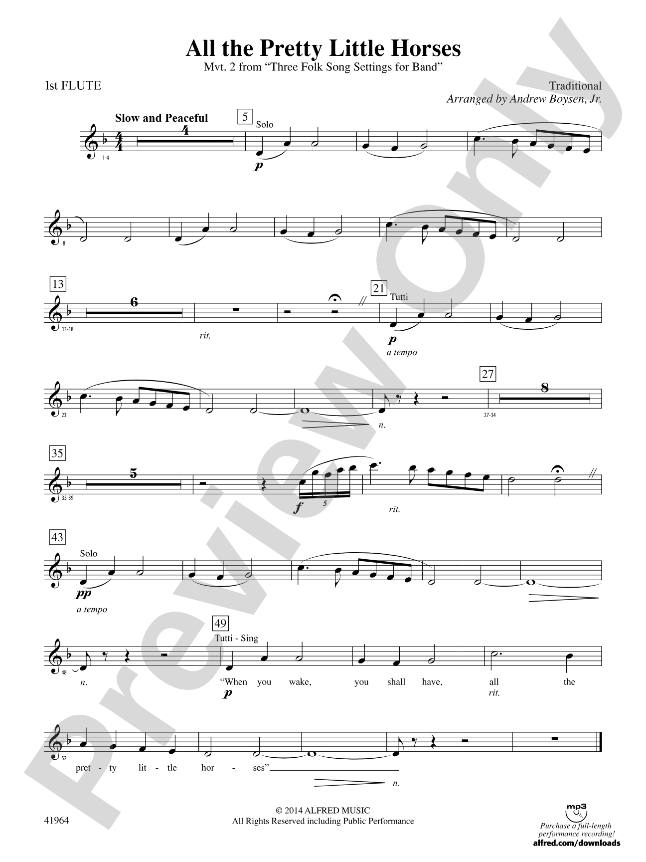 All the Pretty Little Horses: Flute