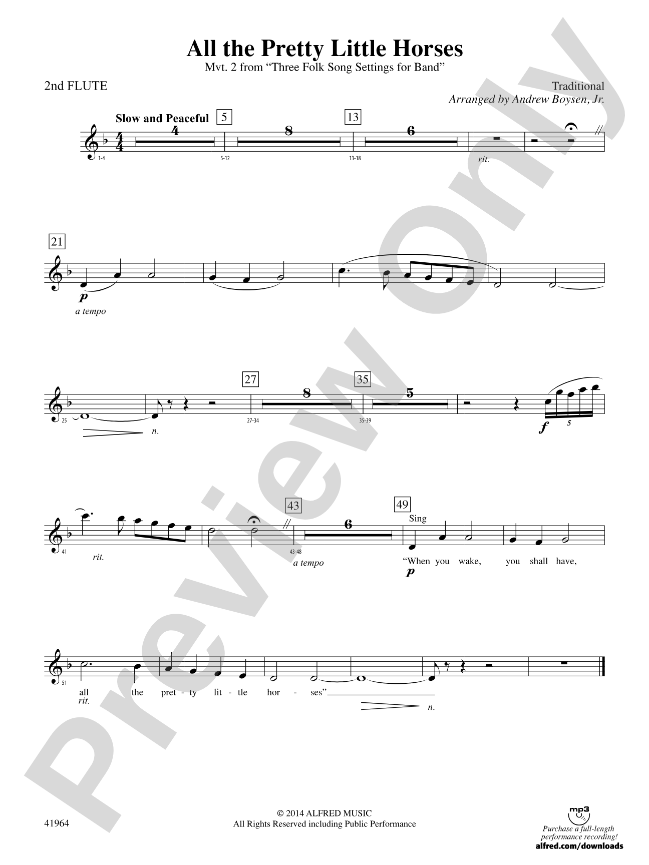 All the Pretty Little Horses: 2nd Flute