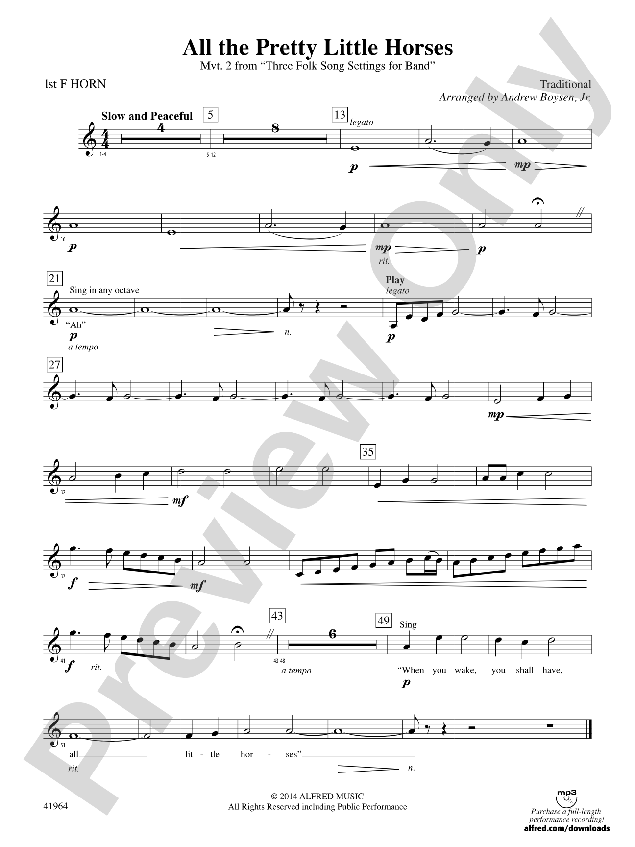 All the Pretty Little Horses: 1st F Horn
