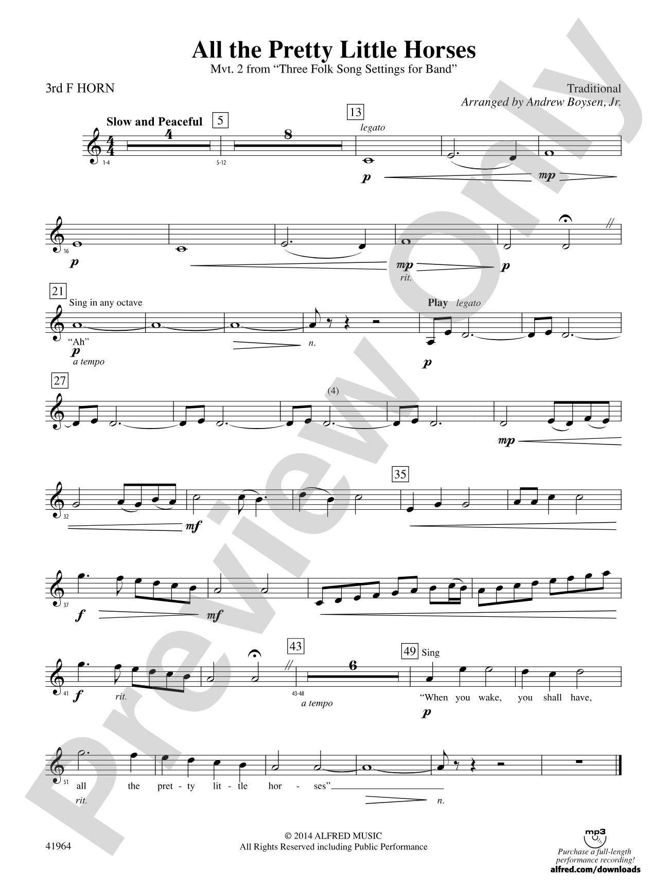 All the Pretty Little Horses: 3rd F Horn