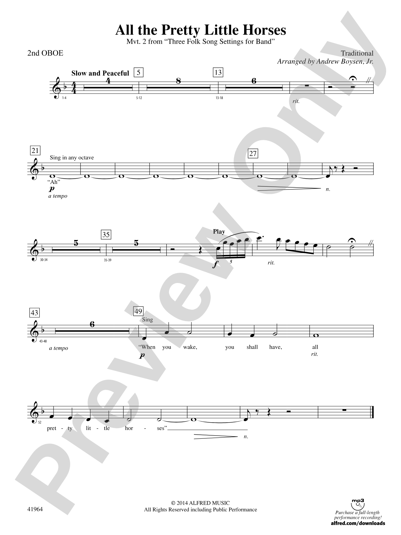 All the Pretty Little Horses: 2nd Oboe