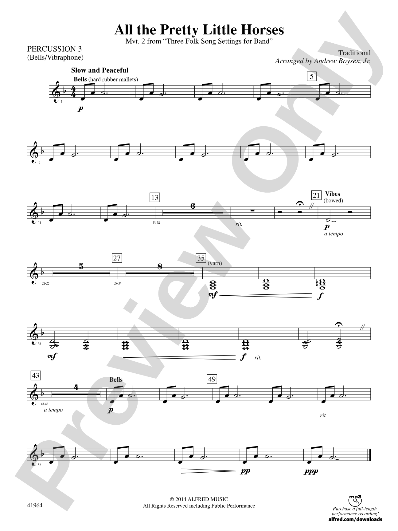 All the Pretty Little Horses: 3rd Percussion