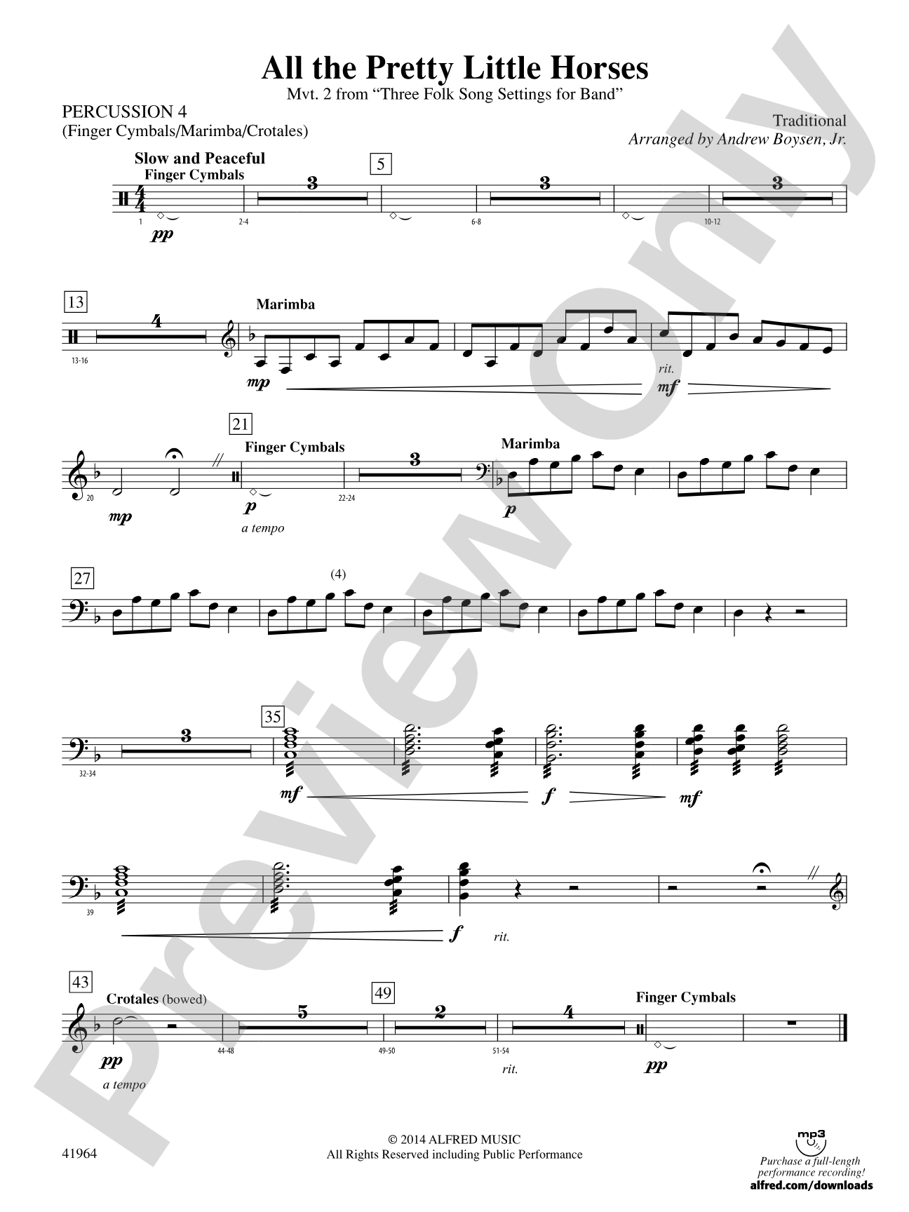 All the Pretty Little Horses: 4th Percussion