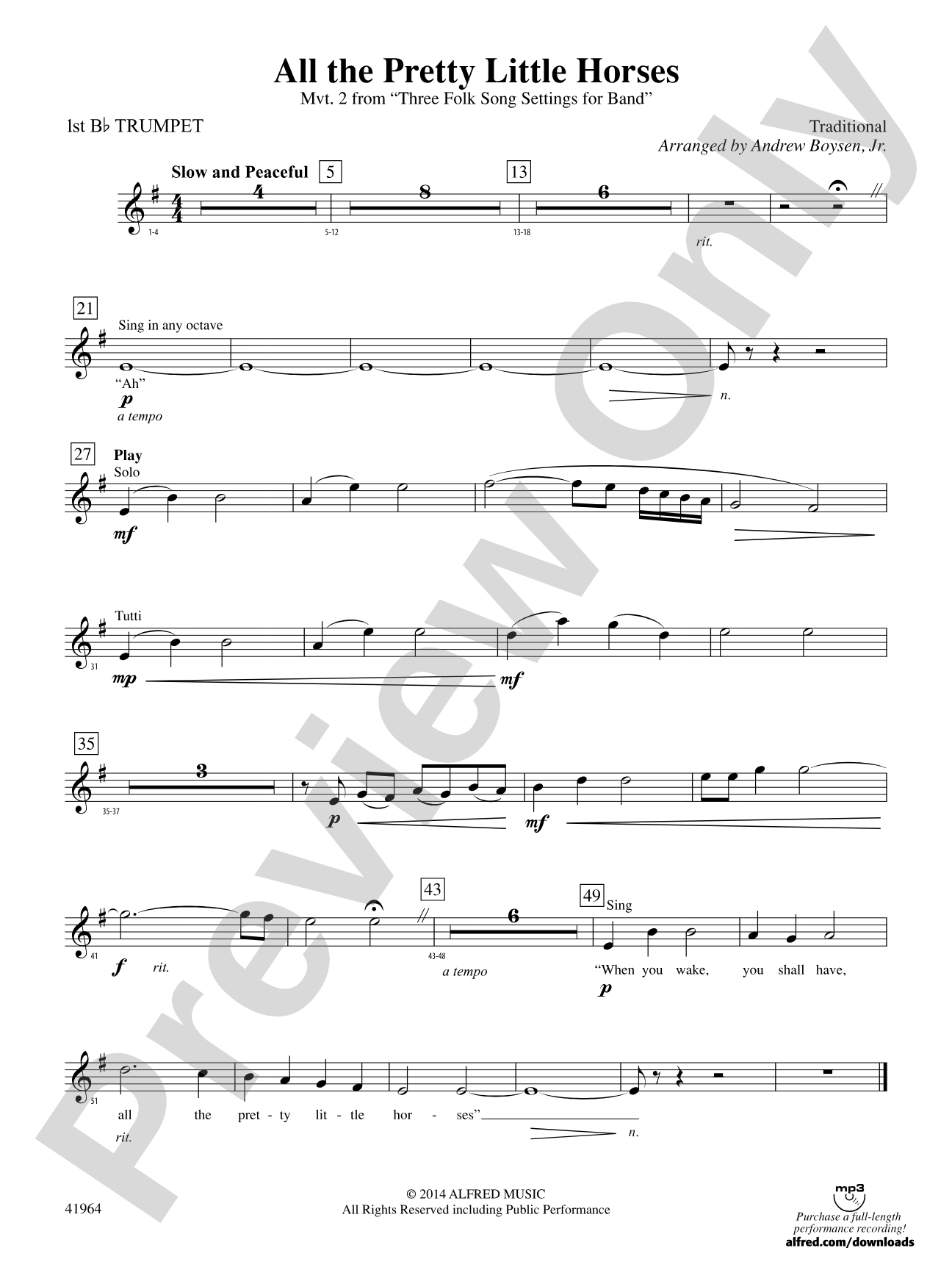 All the Pretty Little Horses: 1st B-flat Trumpet