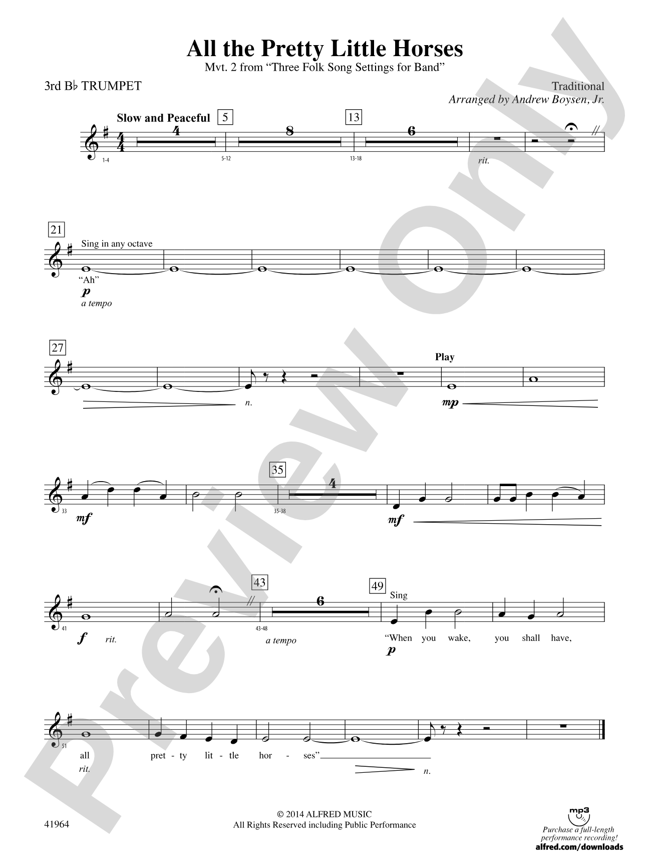 All the Pretty Little Horses: 3rd B-flat Trumpet
