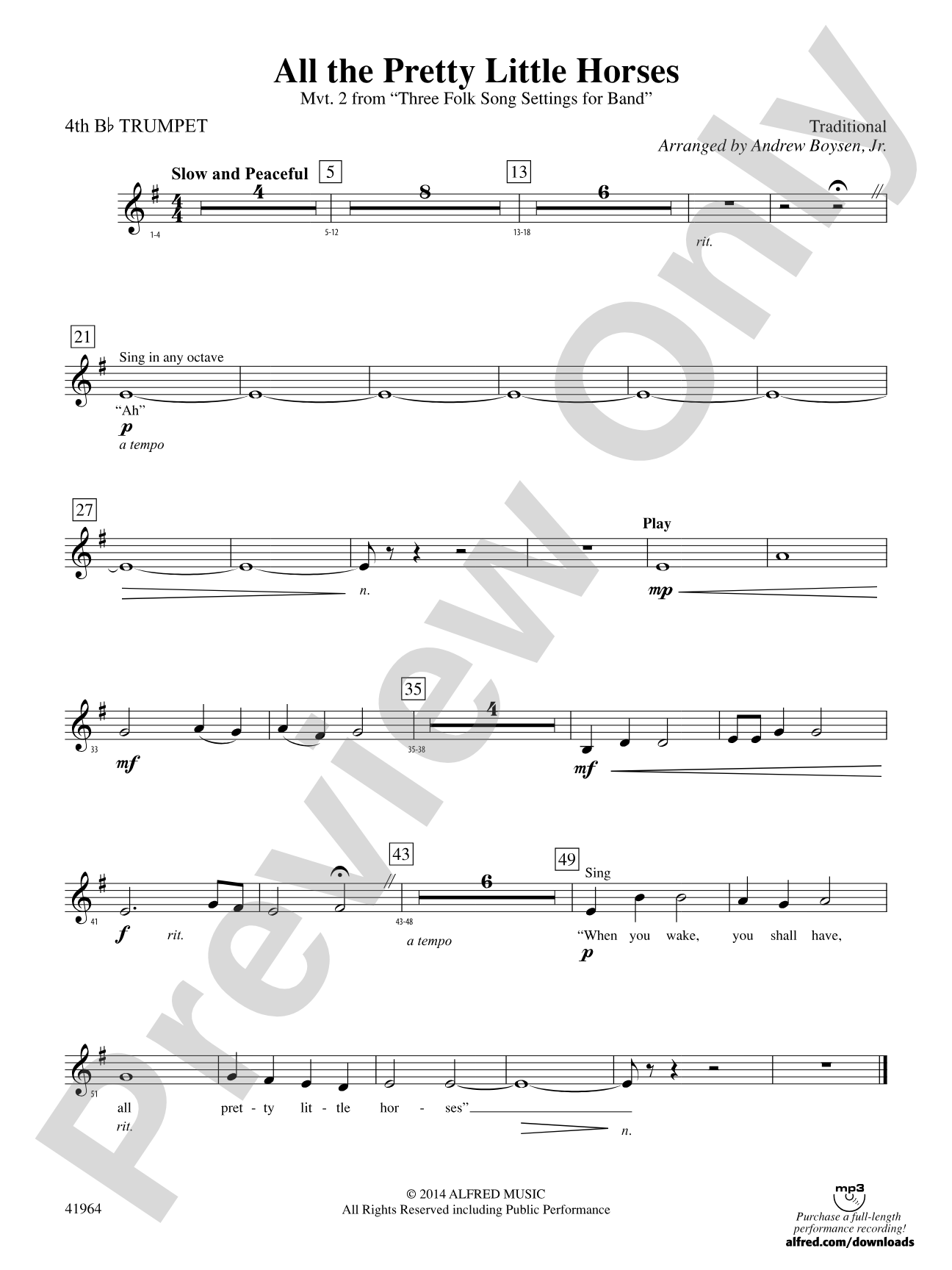 All the Pretty Little Horses: 4th B-flat Trumpet