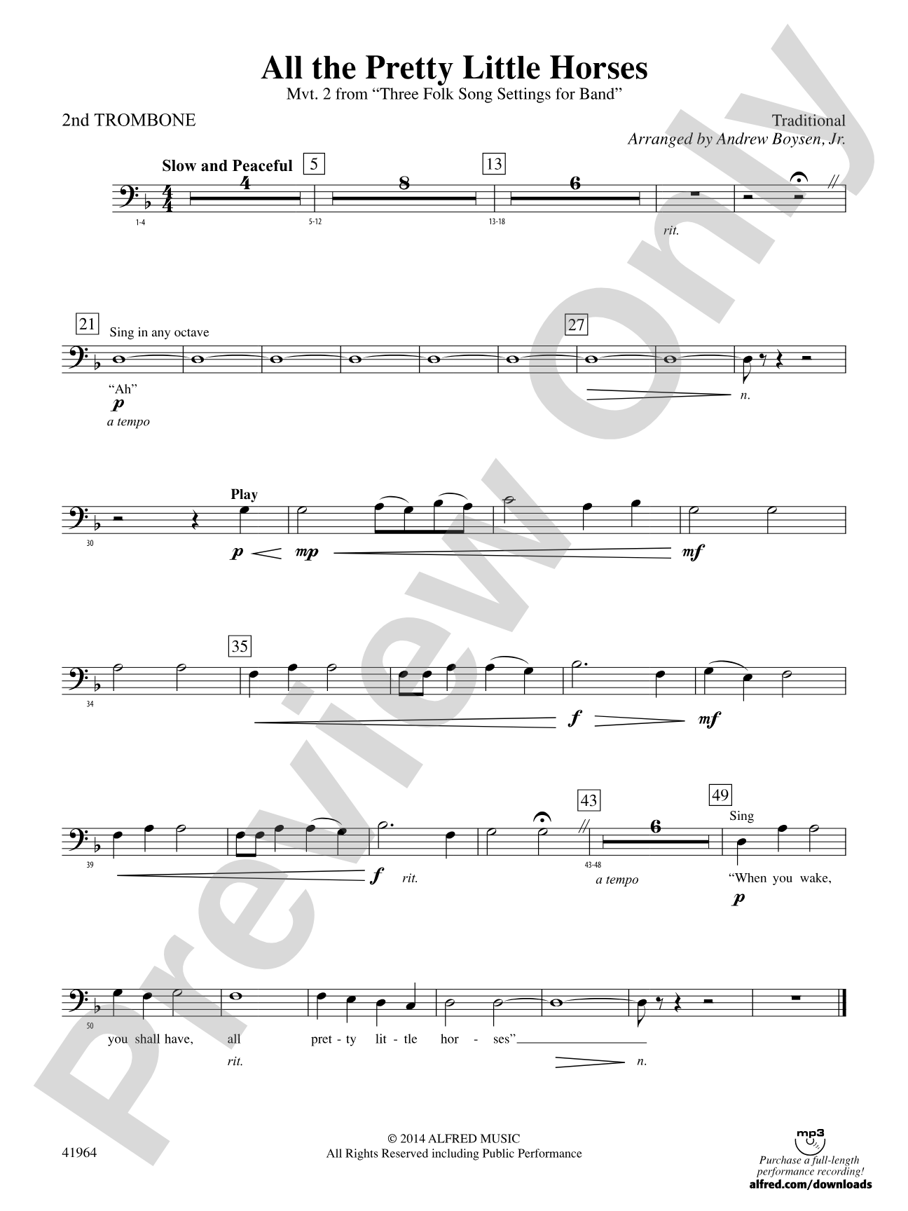 All the Pretty Little Horses: 2nd Trombone