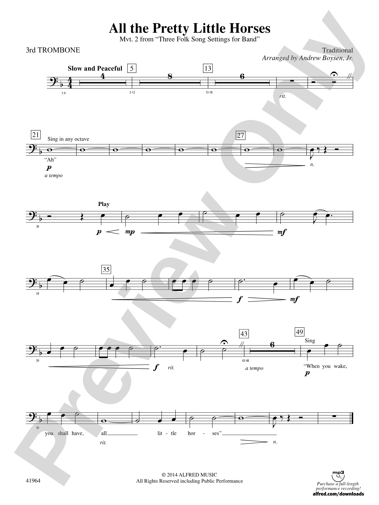 All the Pretty Little Horses: 3rd Trombone