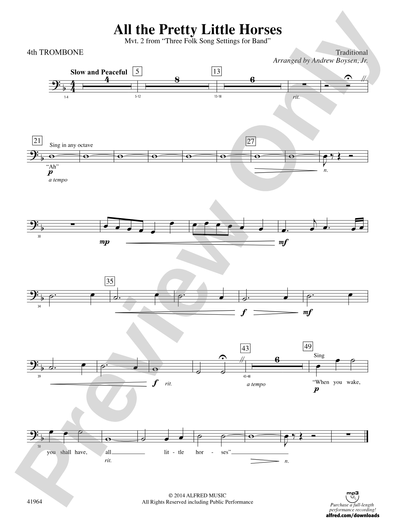All the Pretty Little Horses: 4th Trombone