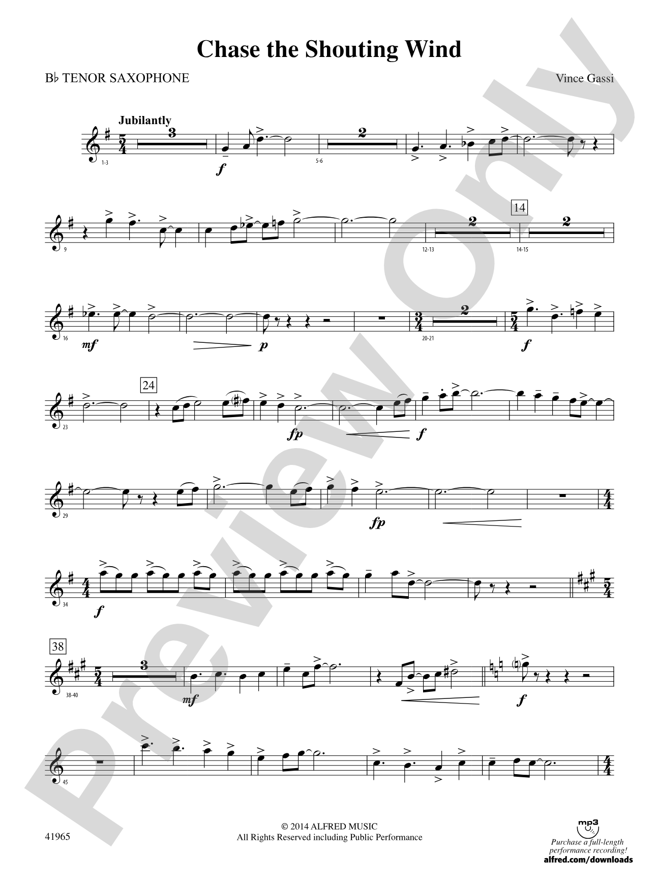 Chase the Shouting Wind: B-flat Tenor Saxophone