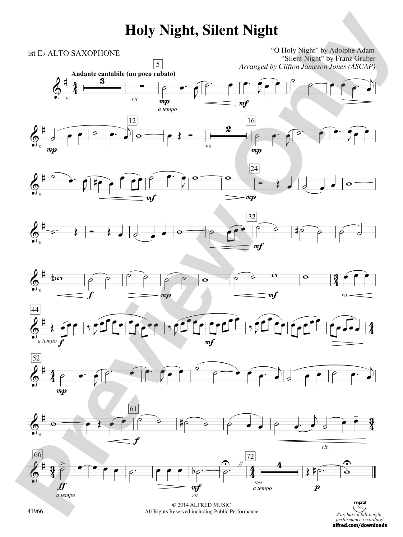 Holy Night, Silent Night: E-flat Alto Saxophone