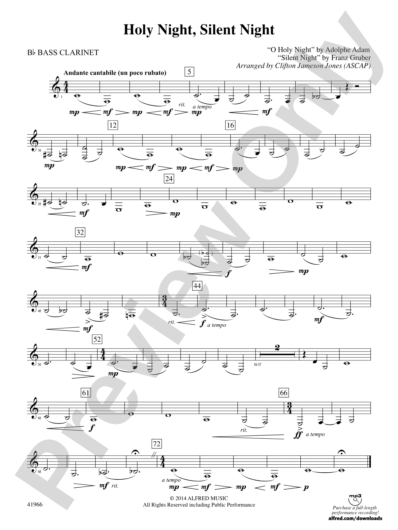 Holy Night, Silent Night: B-flat Bass Clarinet