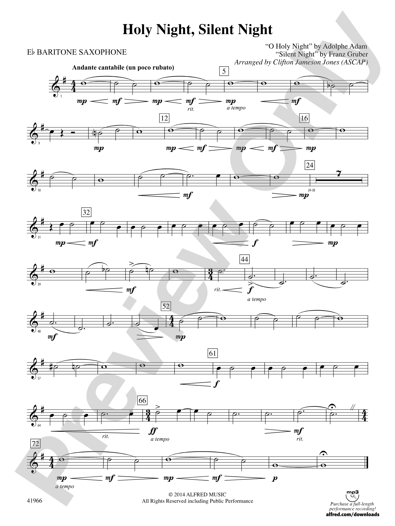 Holy Night, Silent Night: E-flat Baritone Saxophone