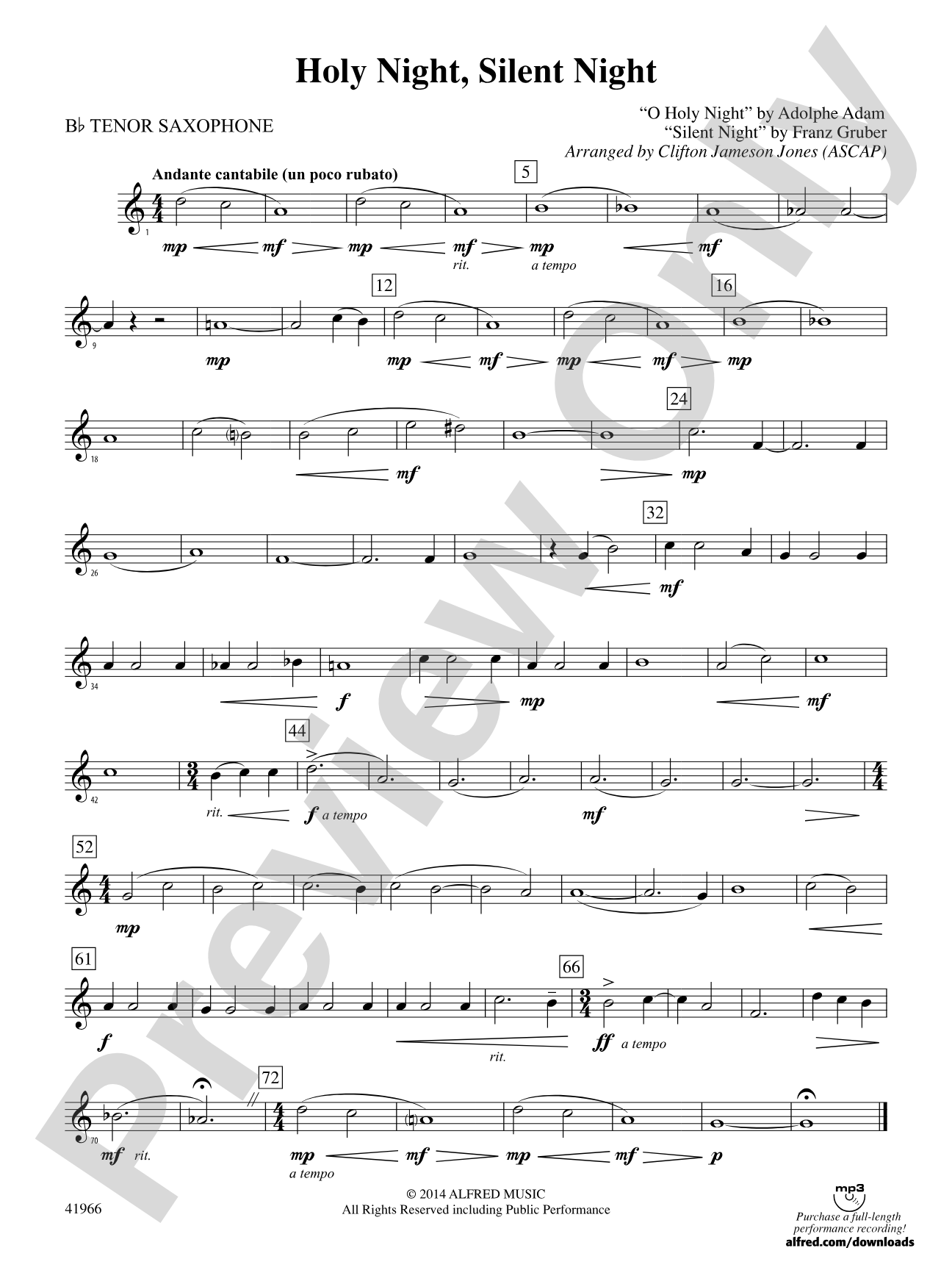 Holy Night, Silent Night: B-flat Tenor Saxophone