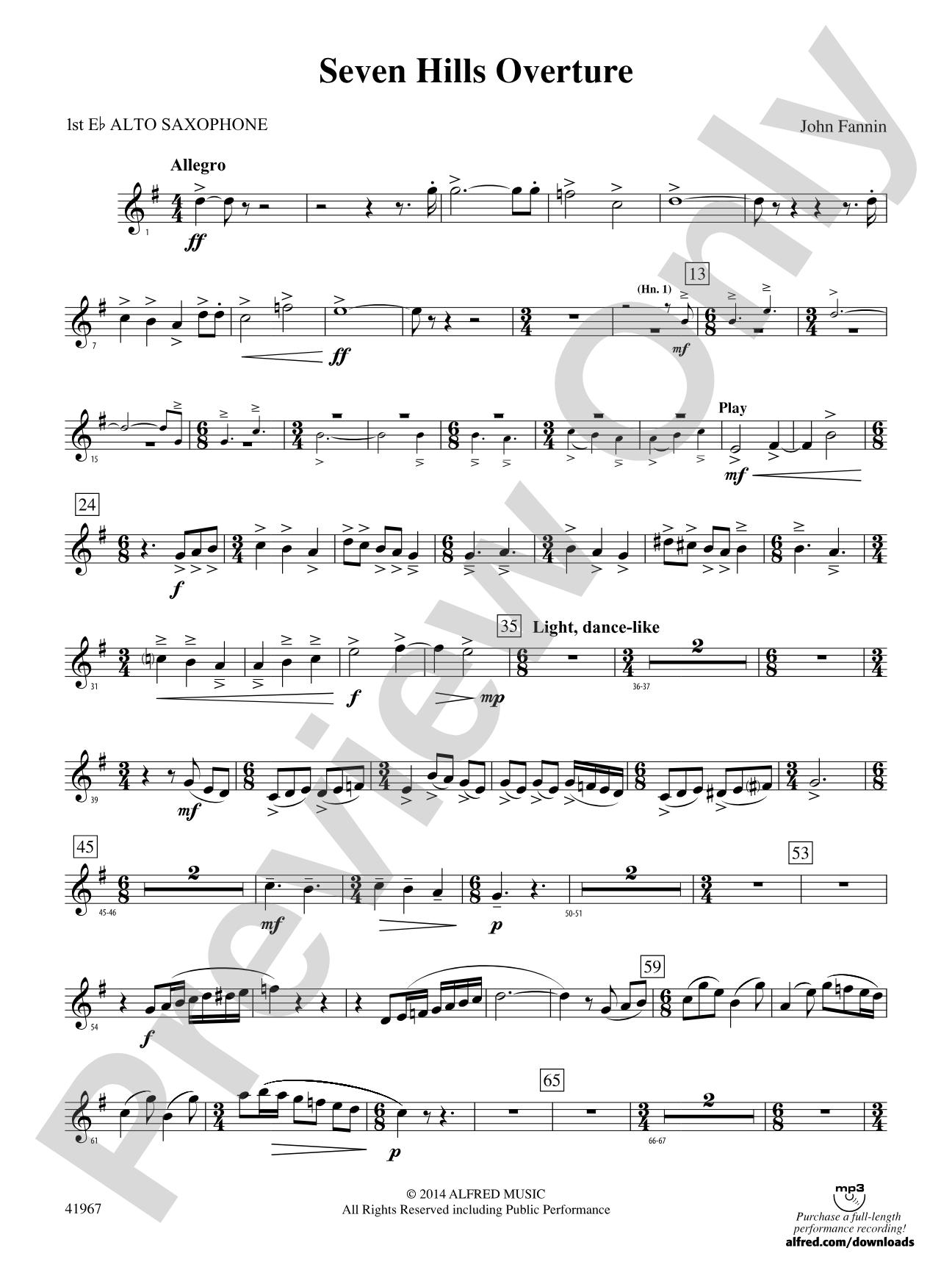 Seven Hills Overture: E-flat Alto Saxophone