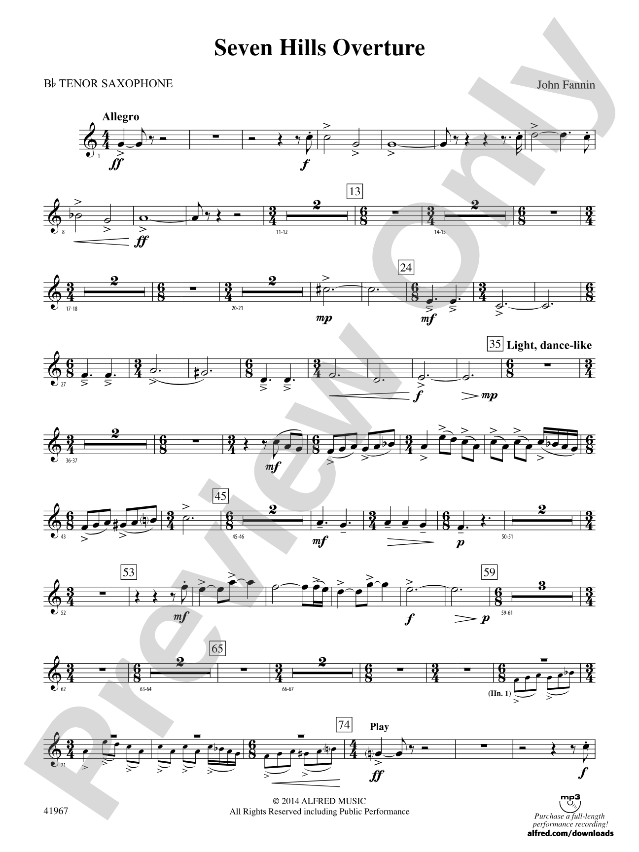 Seven Hills Overture: B-flat Tenor Saxophone
