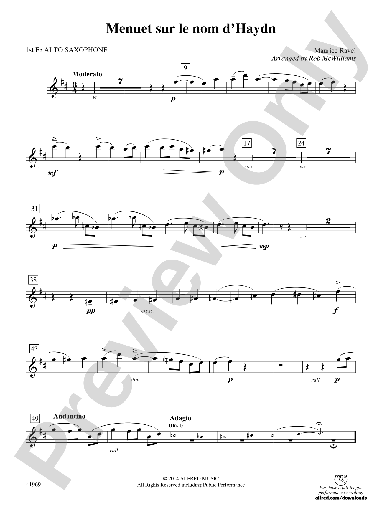 Menuet sur le nom d'Haydn: E-flat Alto Saxophone
