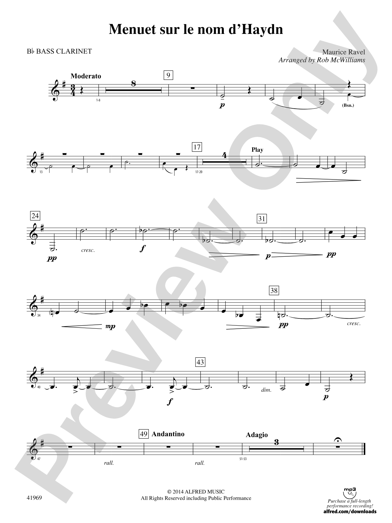 Menuet sur le nom d'Haydn: B-flat Bass Clarinet