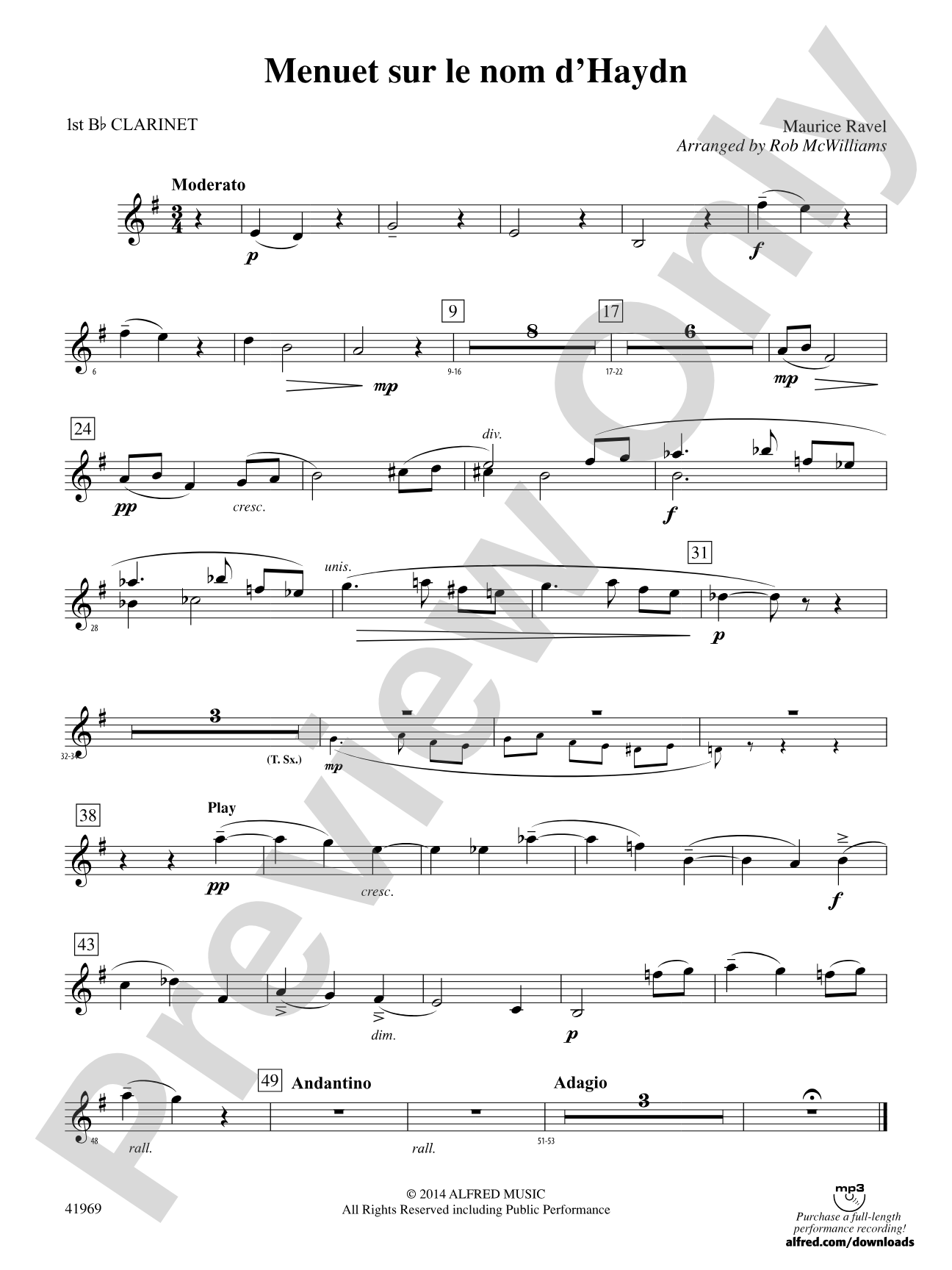 Menuet sur le nom d'Haydn: 1st B-flat Clarinet