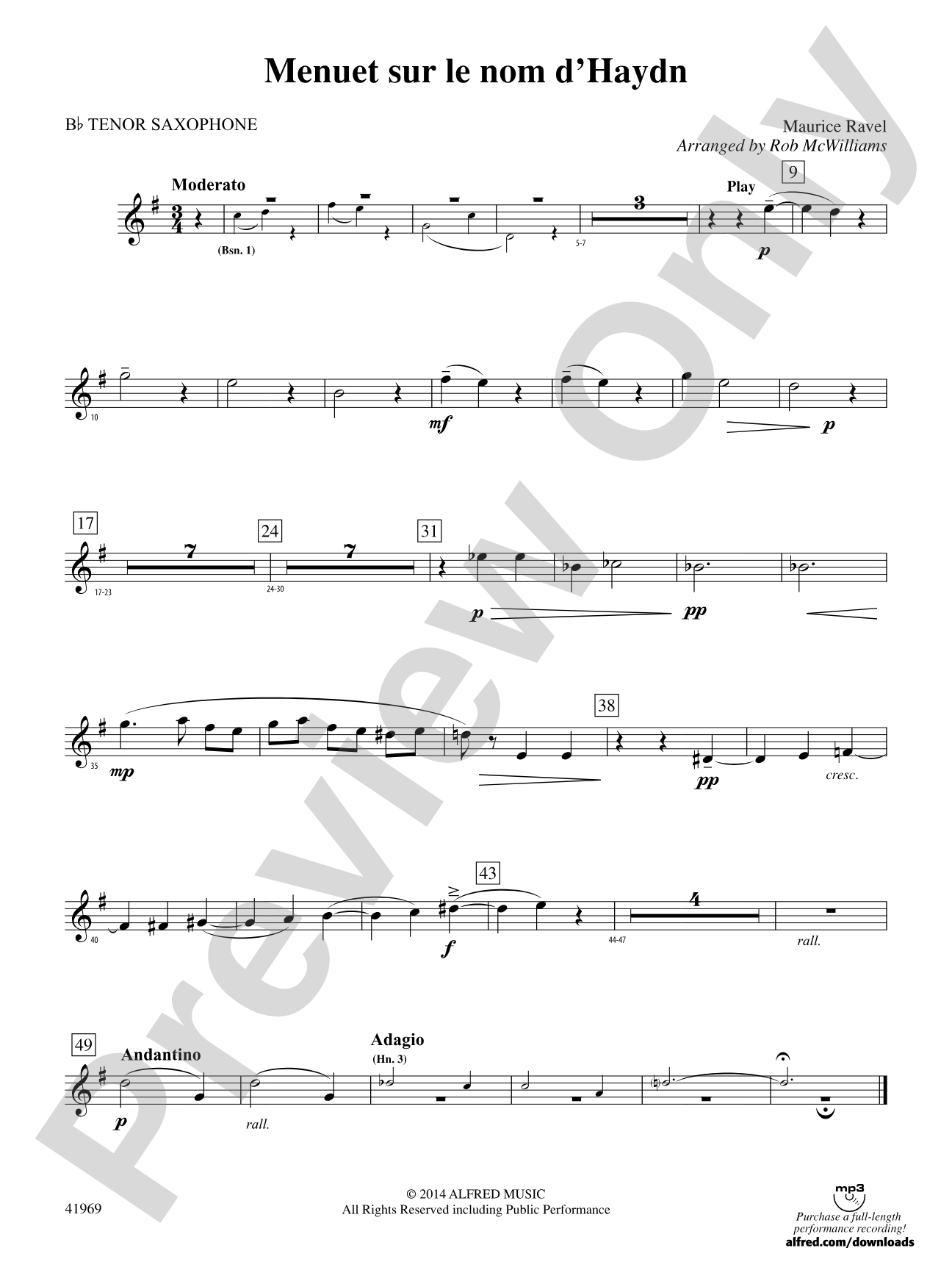 Menuet sur le nom d'Haydn: B-flat Tenor Saxophone