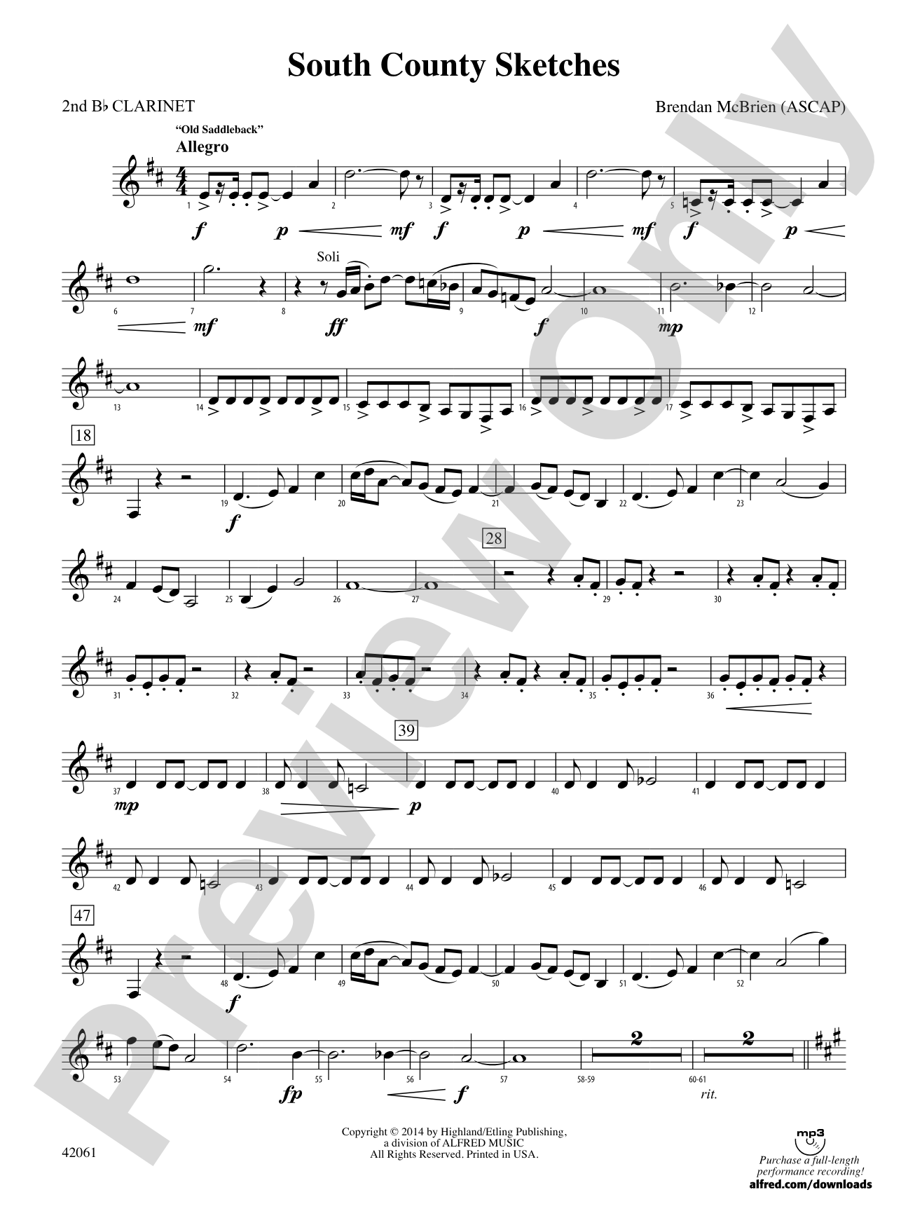 South County Sketches: 2nd B-flat Clarinet