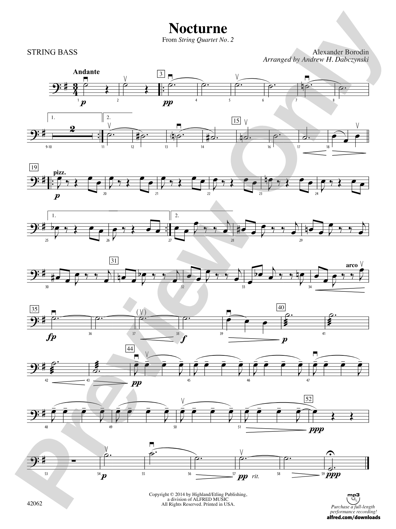 Nocturne (from String Quartet No. 2): String Bass