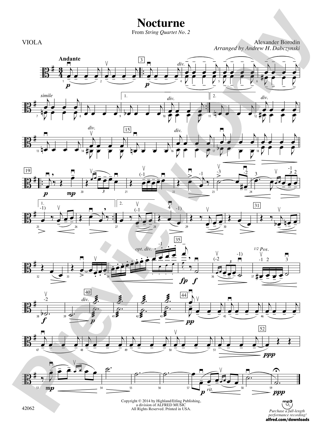 Nocturne (from String Quartet No. 2): Viola