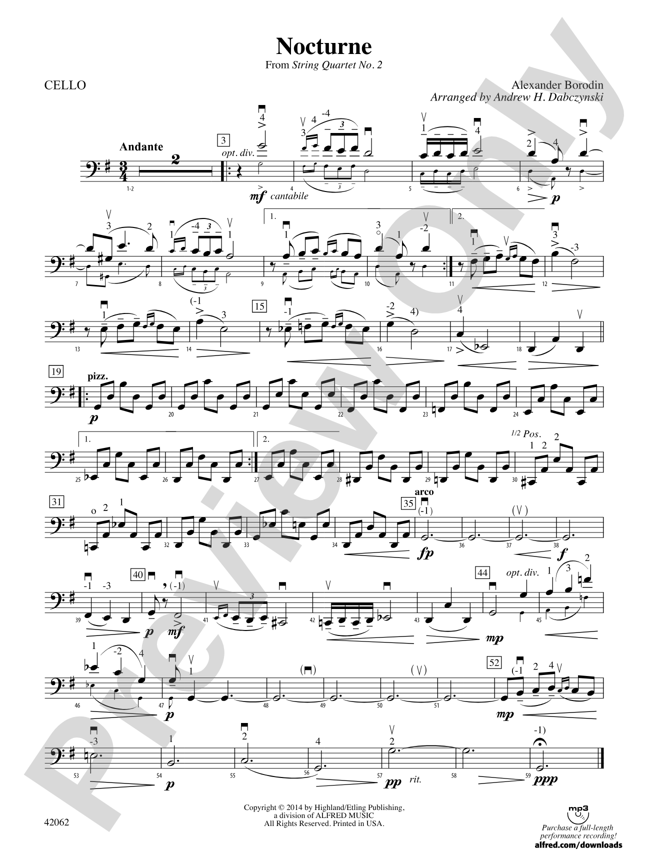 Nocturne (from String Quartet No. 2): Cello