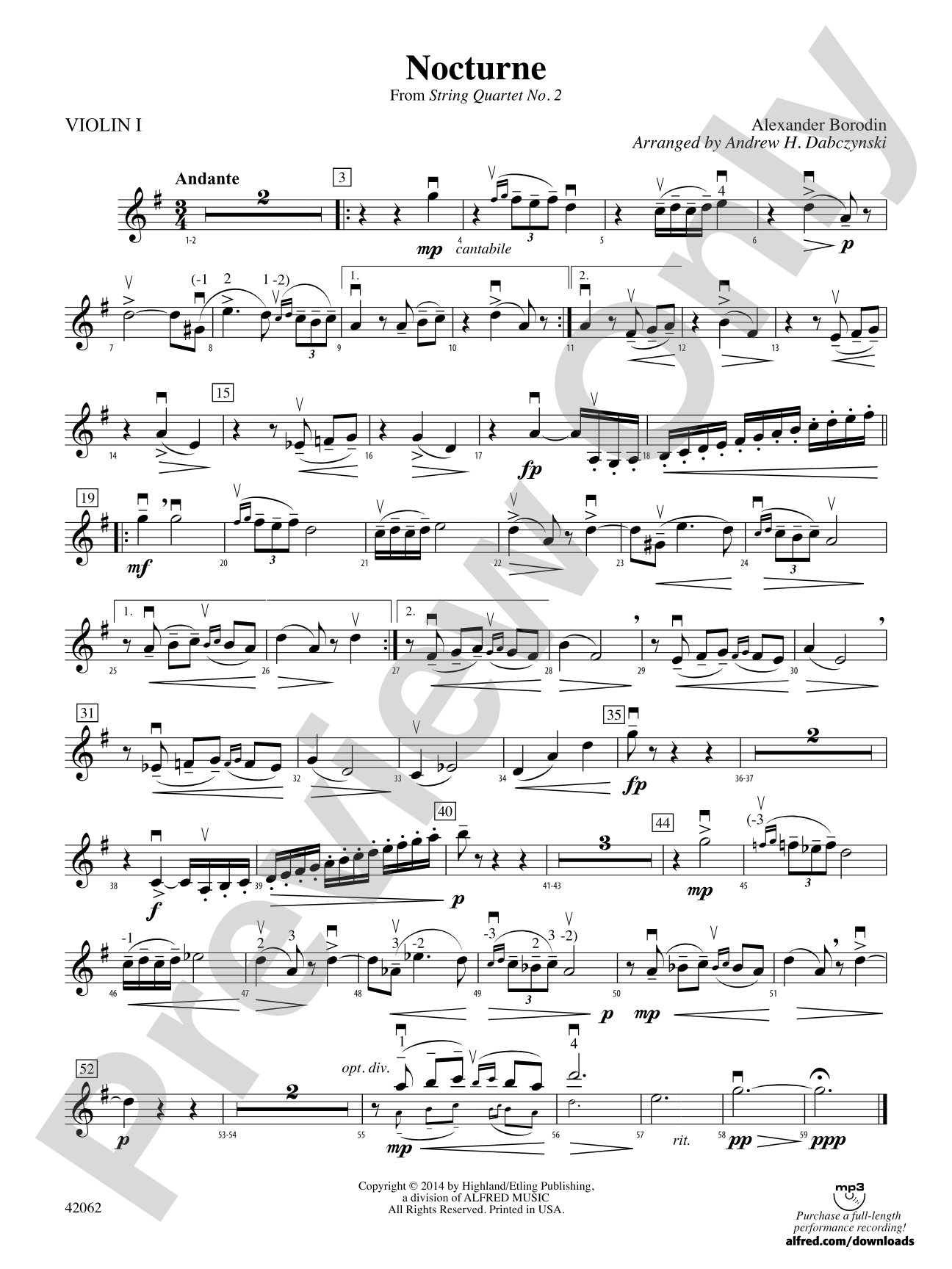 Nocturne (from String Quartet No. 2): 1st Violin