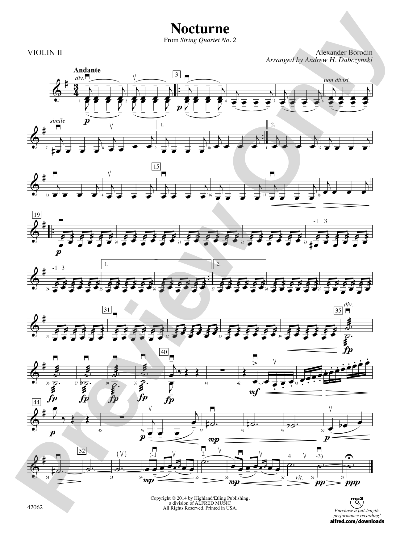 Nocturne (from String Quartet No. 2): 2nd Violin