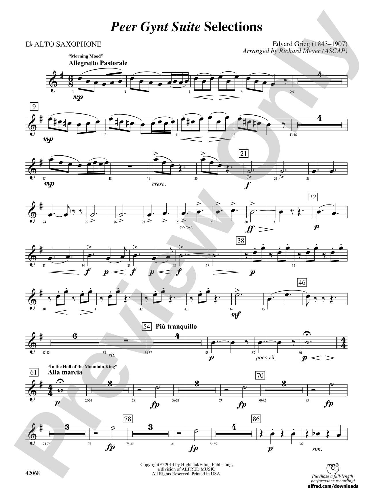Peer Gynt Suite Selections: E-flat Alto Saxophone