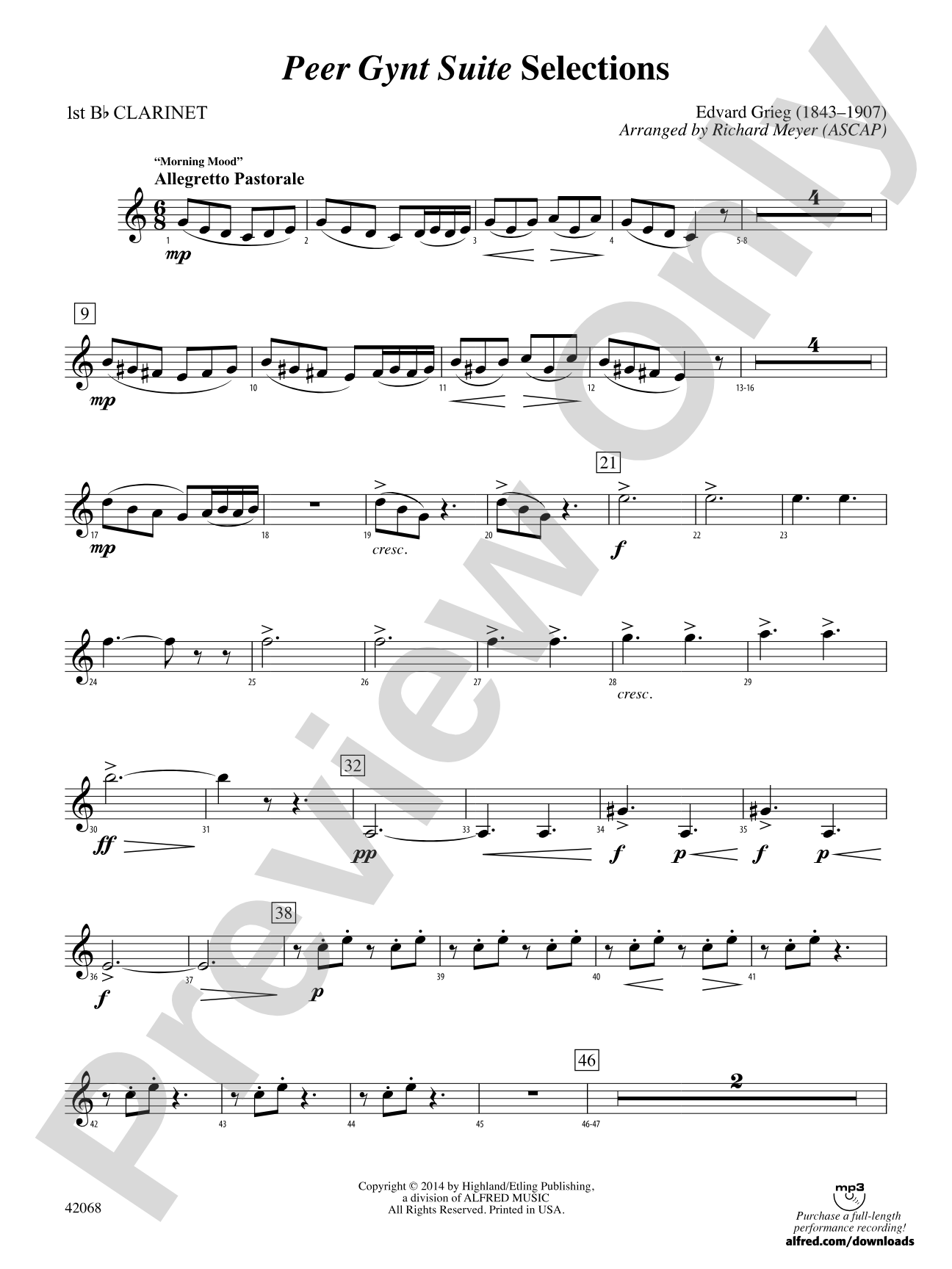 Peer Gynt Suite Selections: 1st B-flat Clarinet