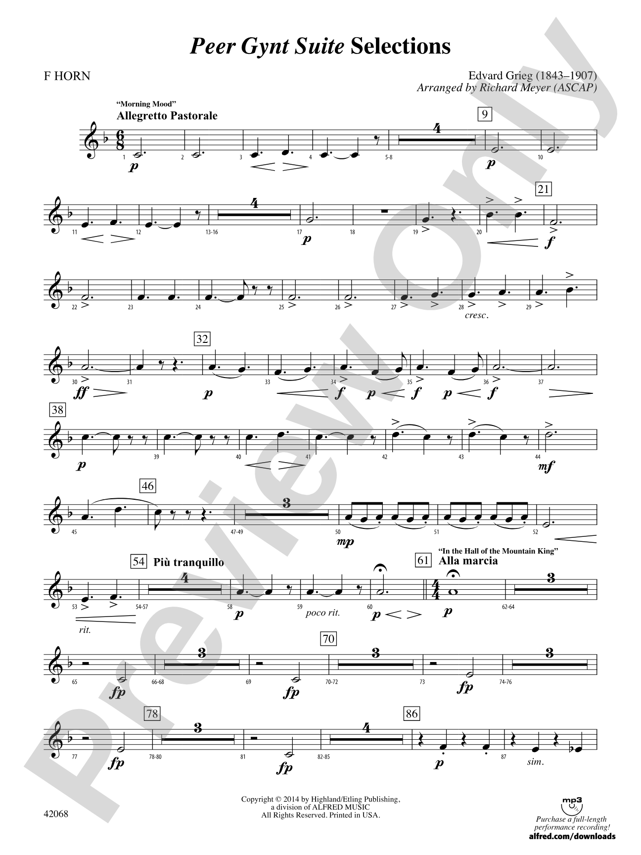 Peer Gynt Suite Selections: 1st F Horn