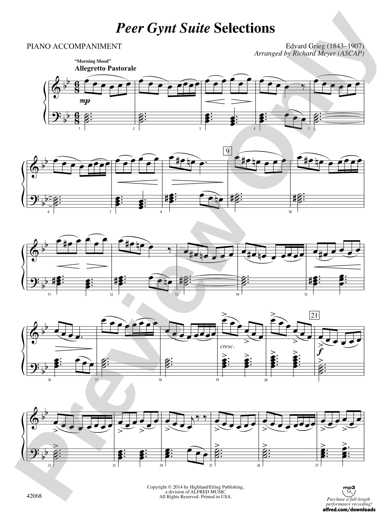 Peer Gynt Suite Selections: Piano Accompaniment