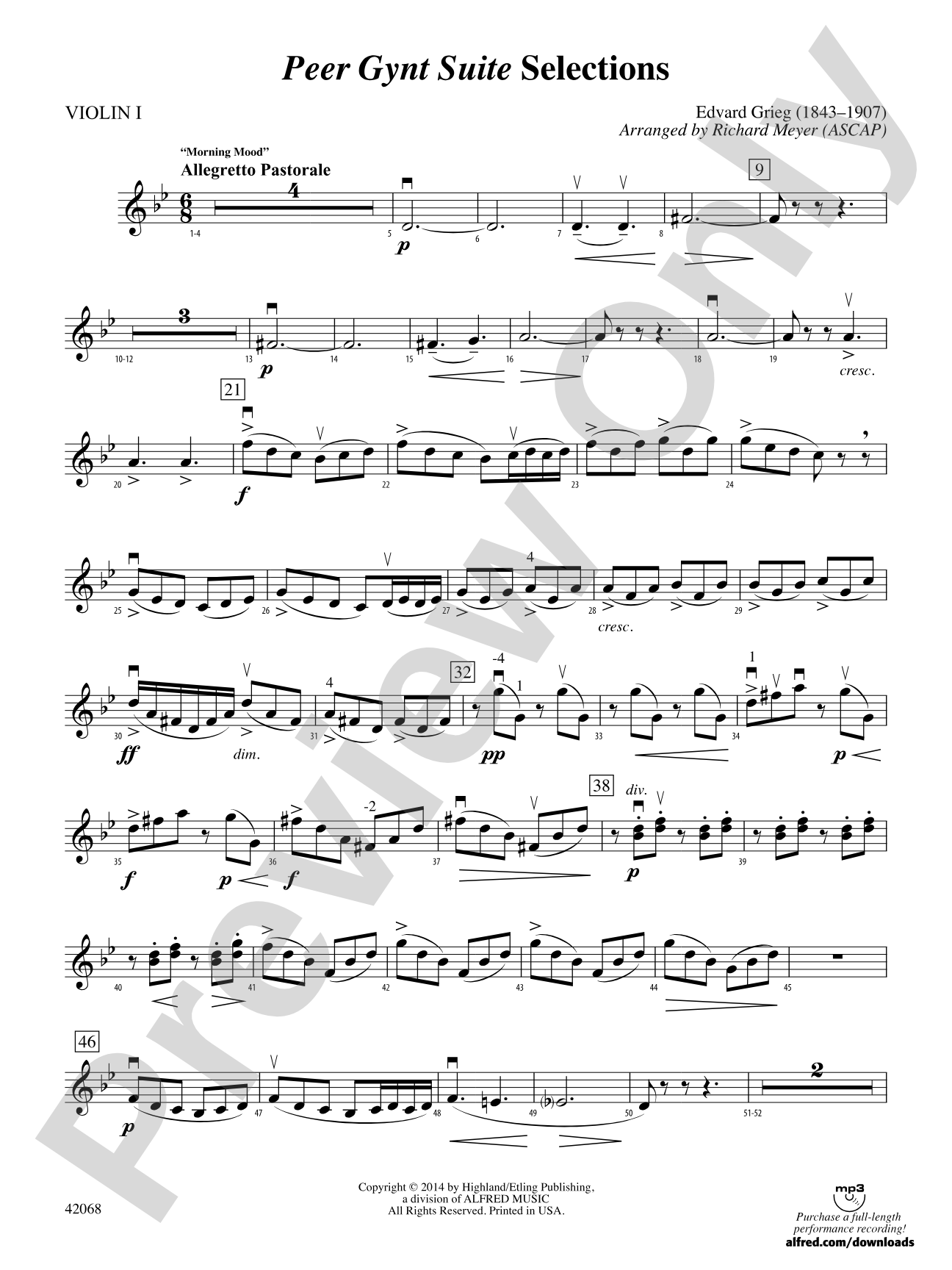 Peer Gynt Suite Selections: 1st Violin