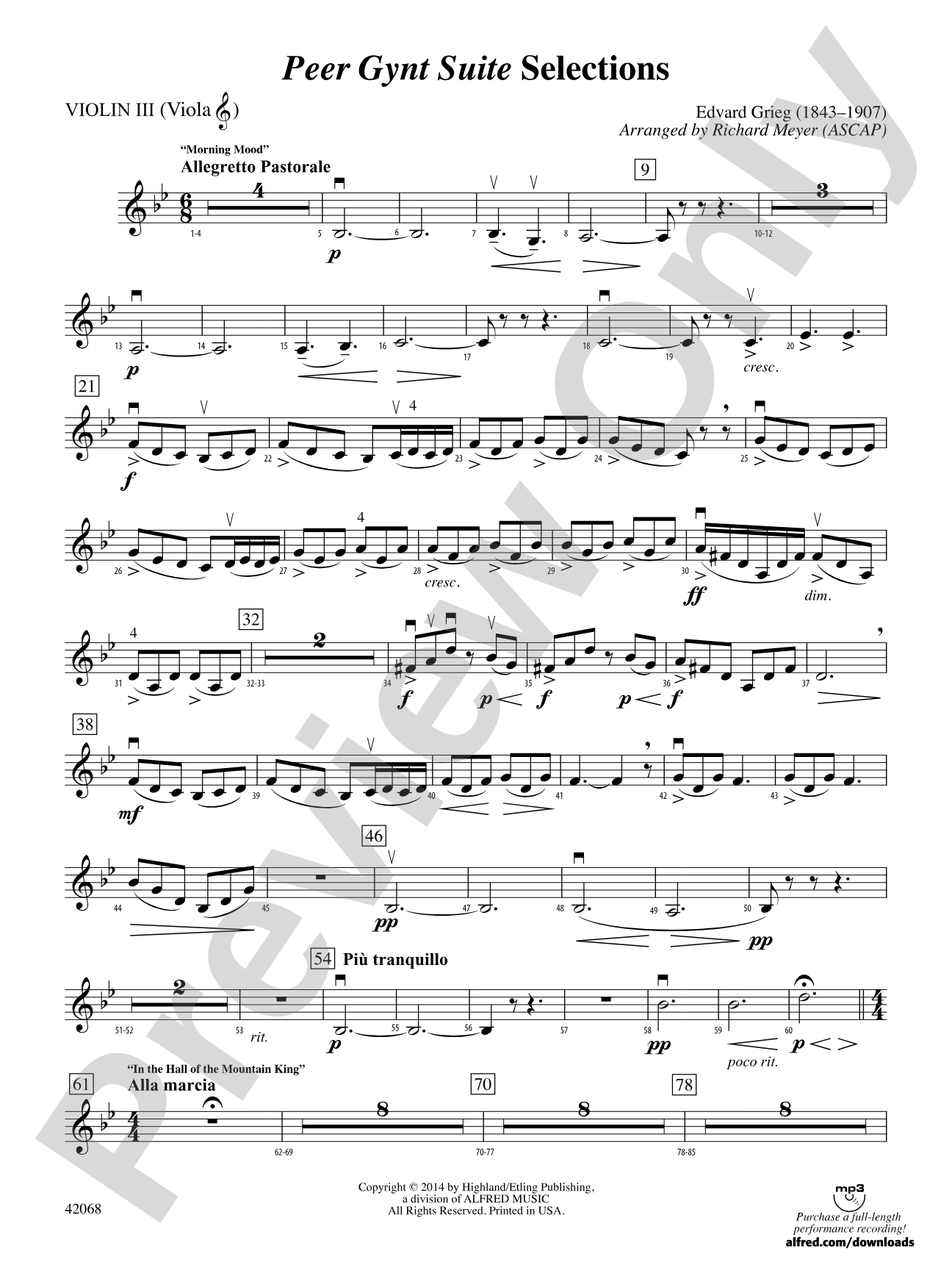 Peer Gynt Suite Selections: 3rd Violin (Viola [TC])