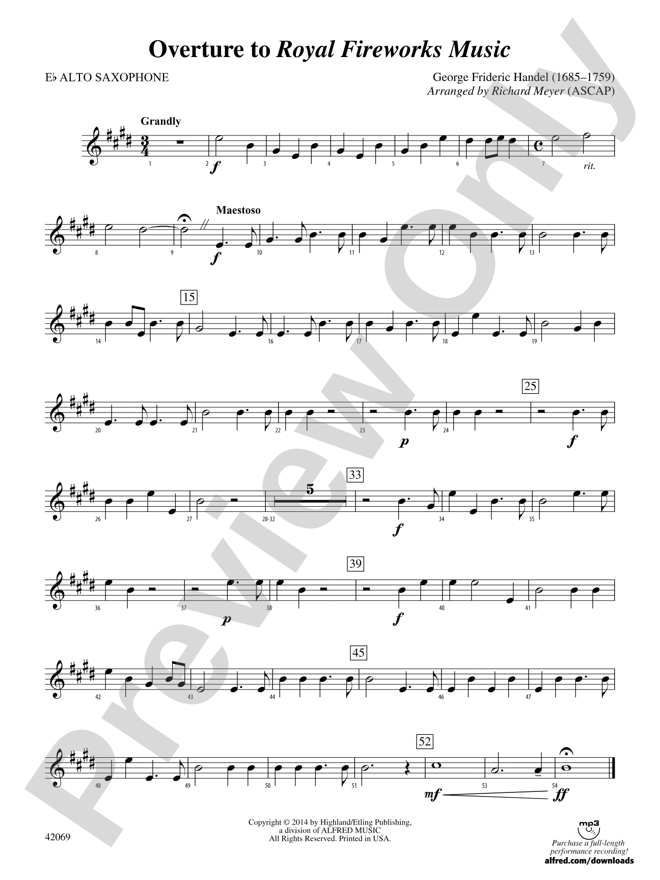 Overture to Royal Fireworks Music: E-flat Alto Saxophone