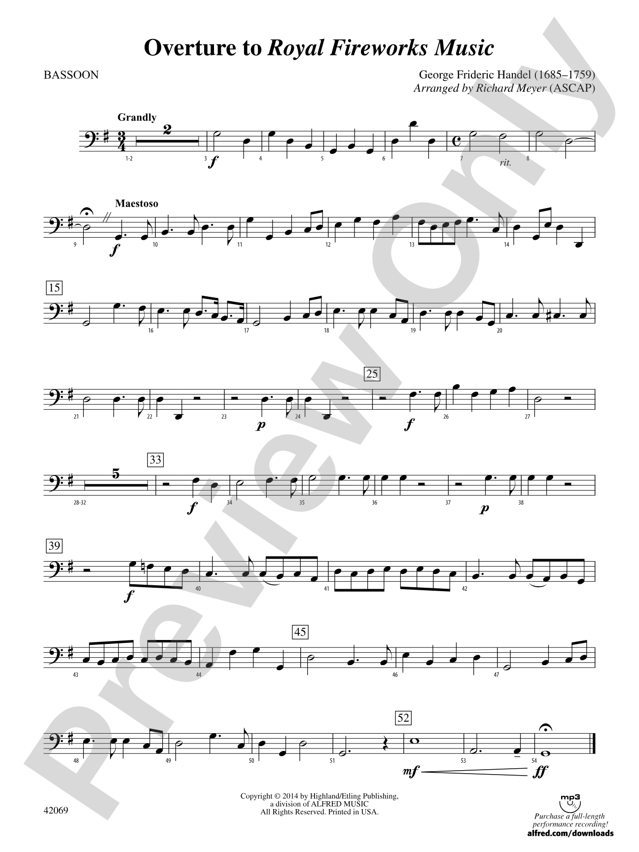 Overture to Royal Fireworks Music: Bassoon