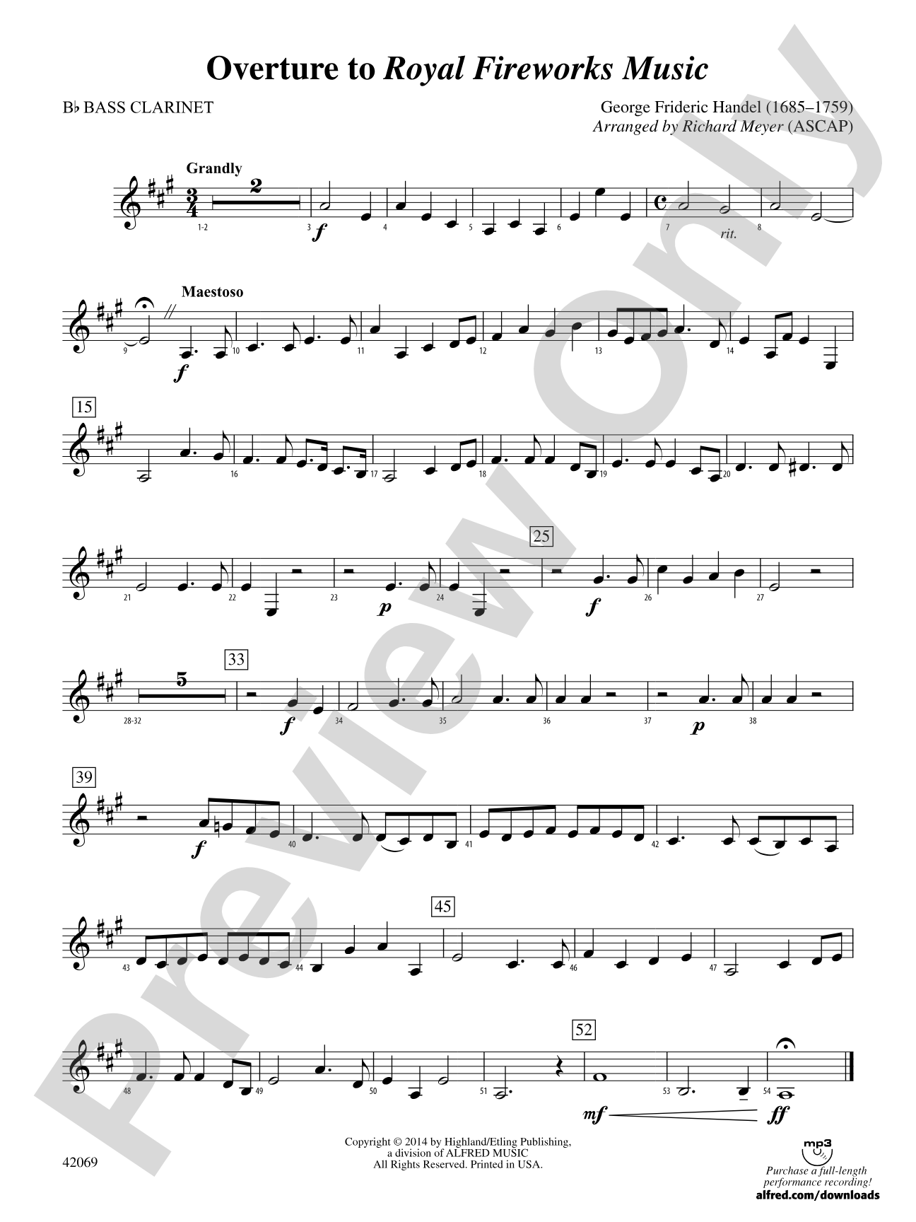 Overture to Royal Fireworks Music: B-flat Bass Clarinet