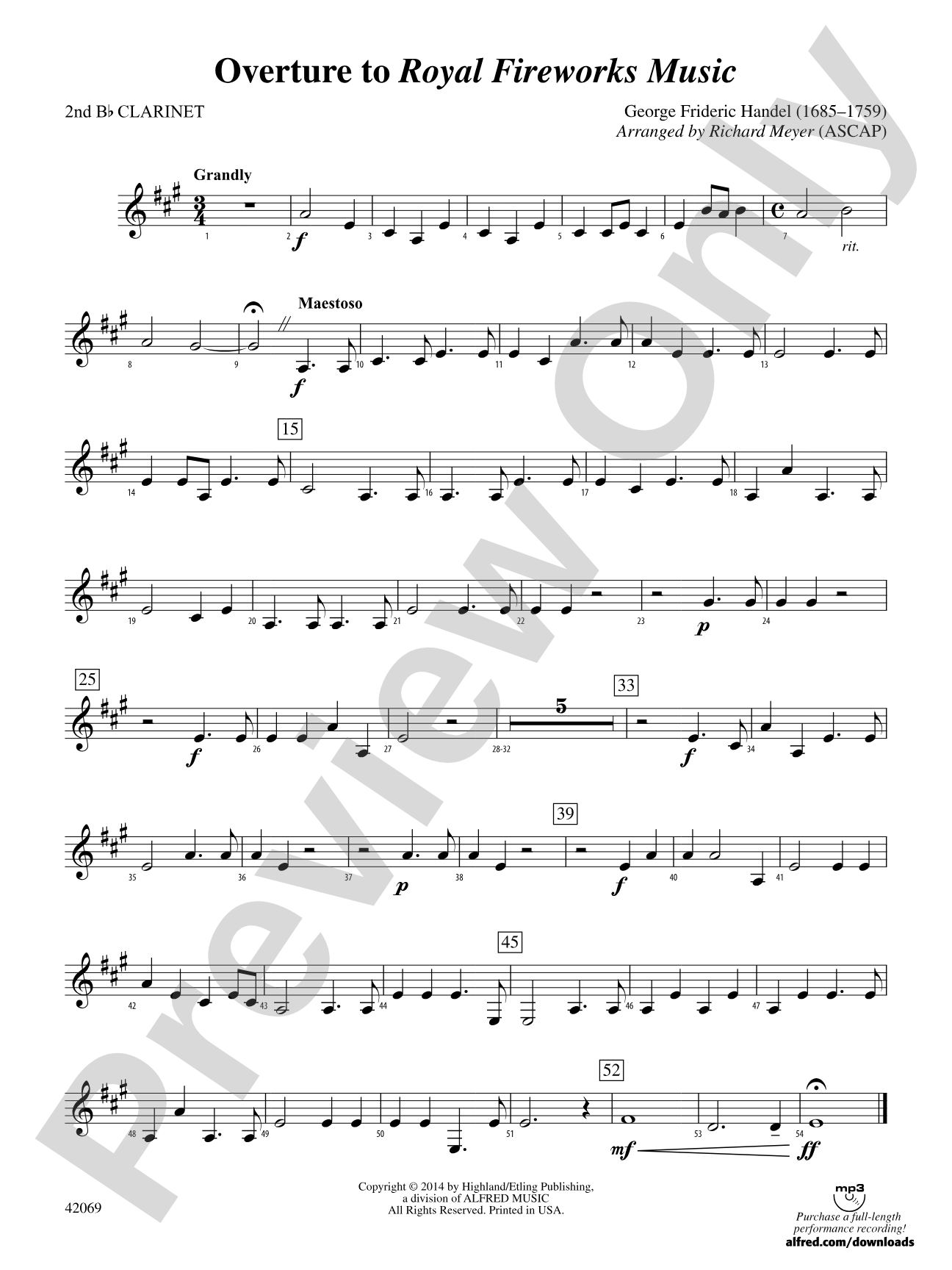 Overture to Royal Fireworks Music: 2nd B-flat Clarinet