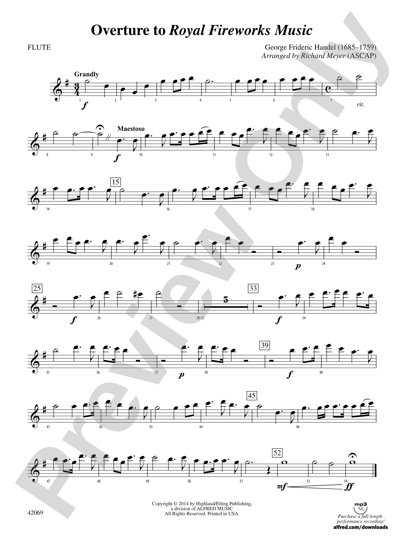 Overture to Royal Fireworks Music: Flute